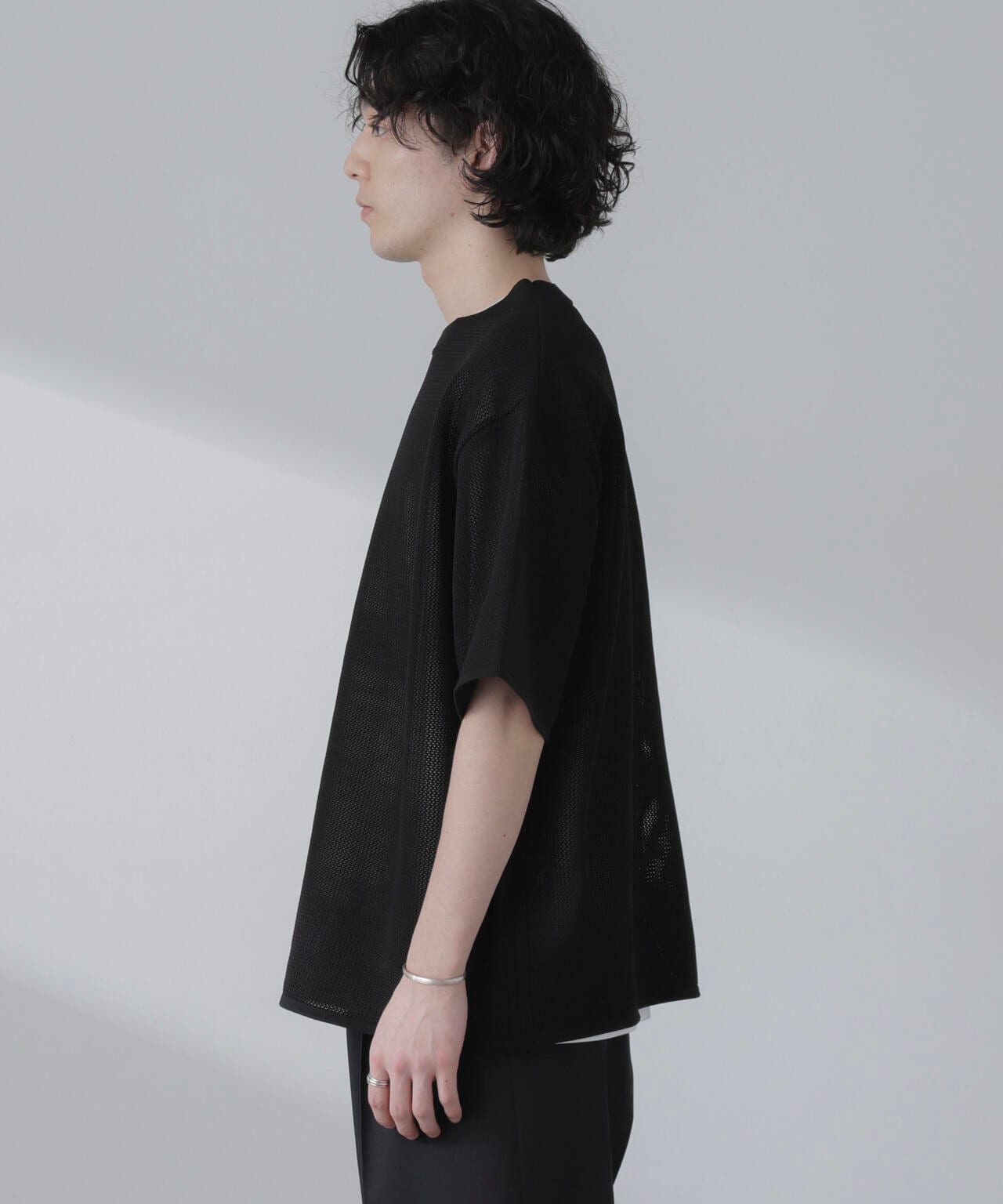 ポリメッシュリラックスクルーネックニットTシャツ 6684122230