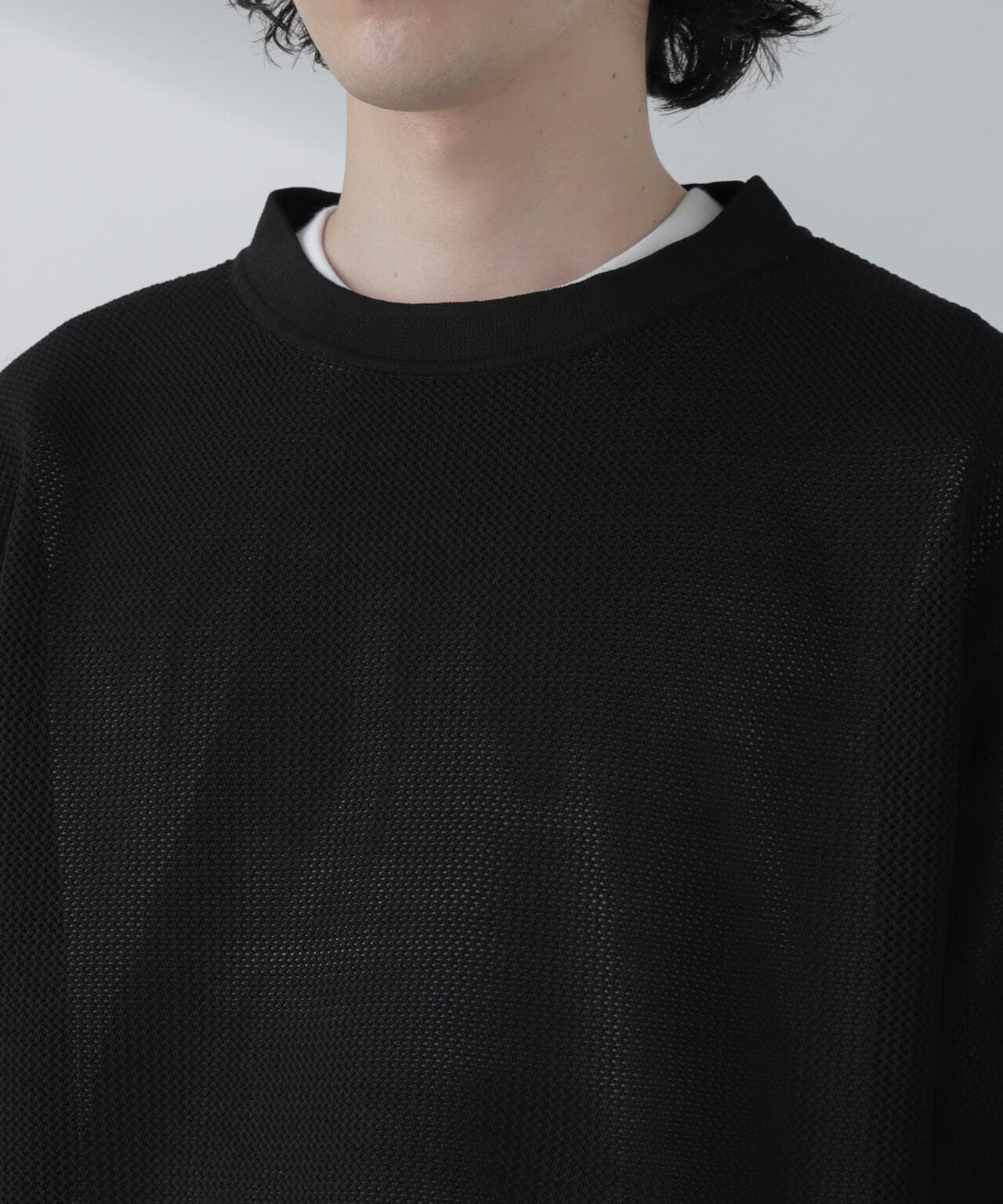ポリメッシュリラックスクルーネックニットTシャツ 6684122230