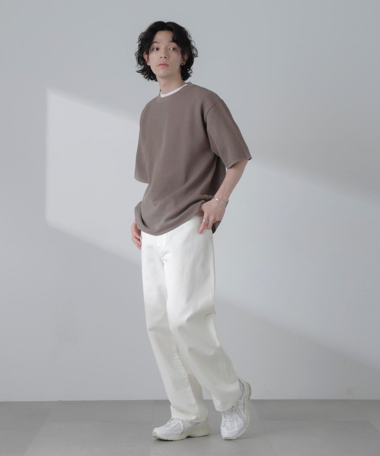 ポリメッシュリラックスクルーネックニットTシャツ 6684122230