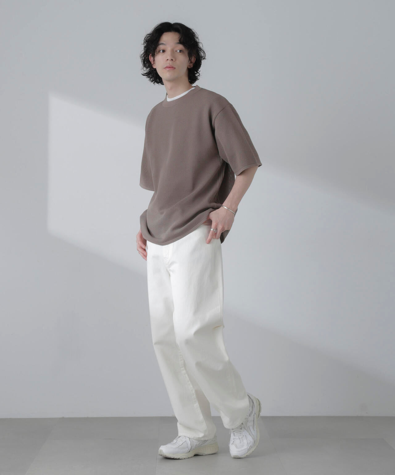 ポリメッシュリラックスクルーネックニットTシャツ 6684122230