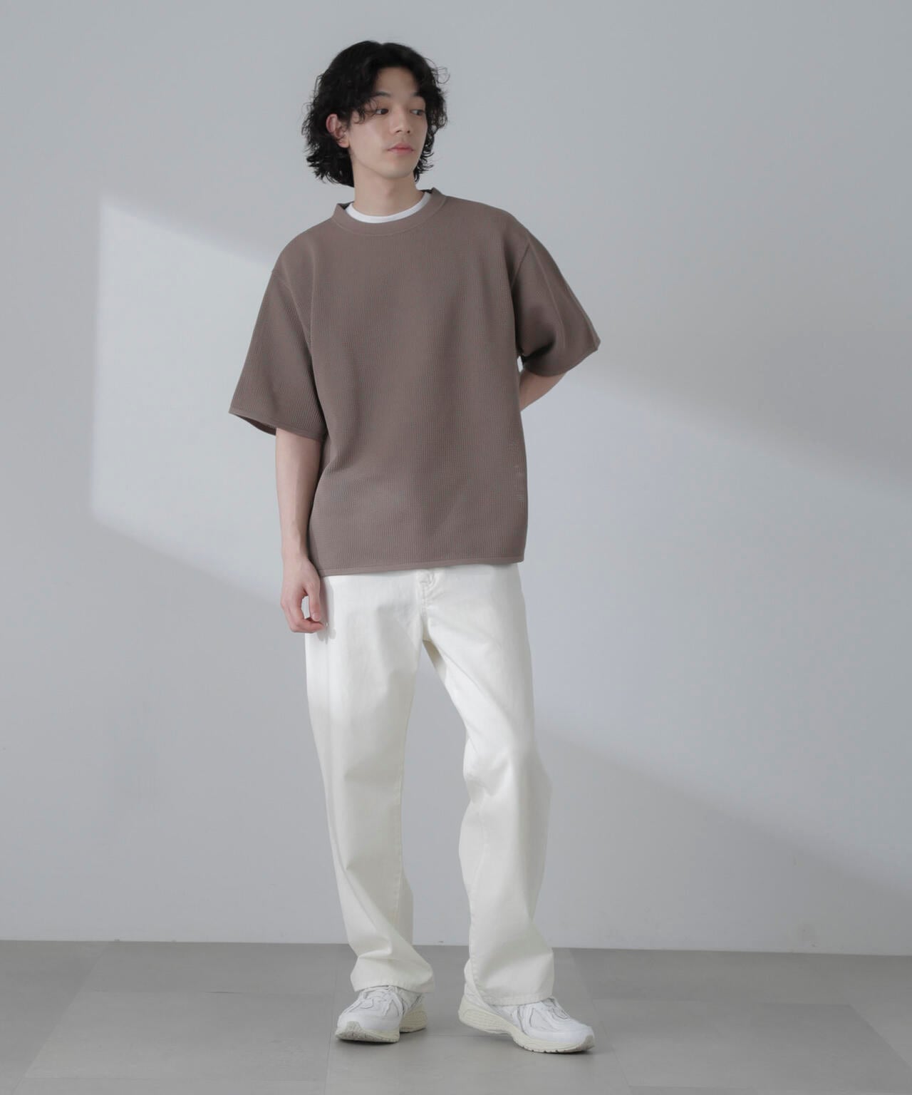 ポリメッシュリラックスクルーネックニットTシャツ 6684122230