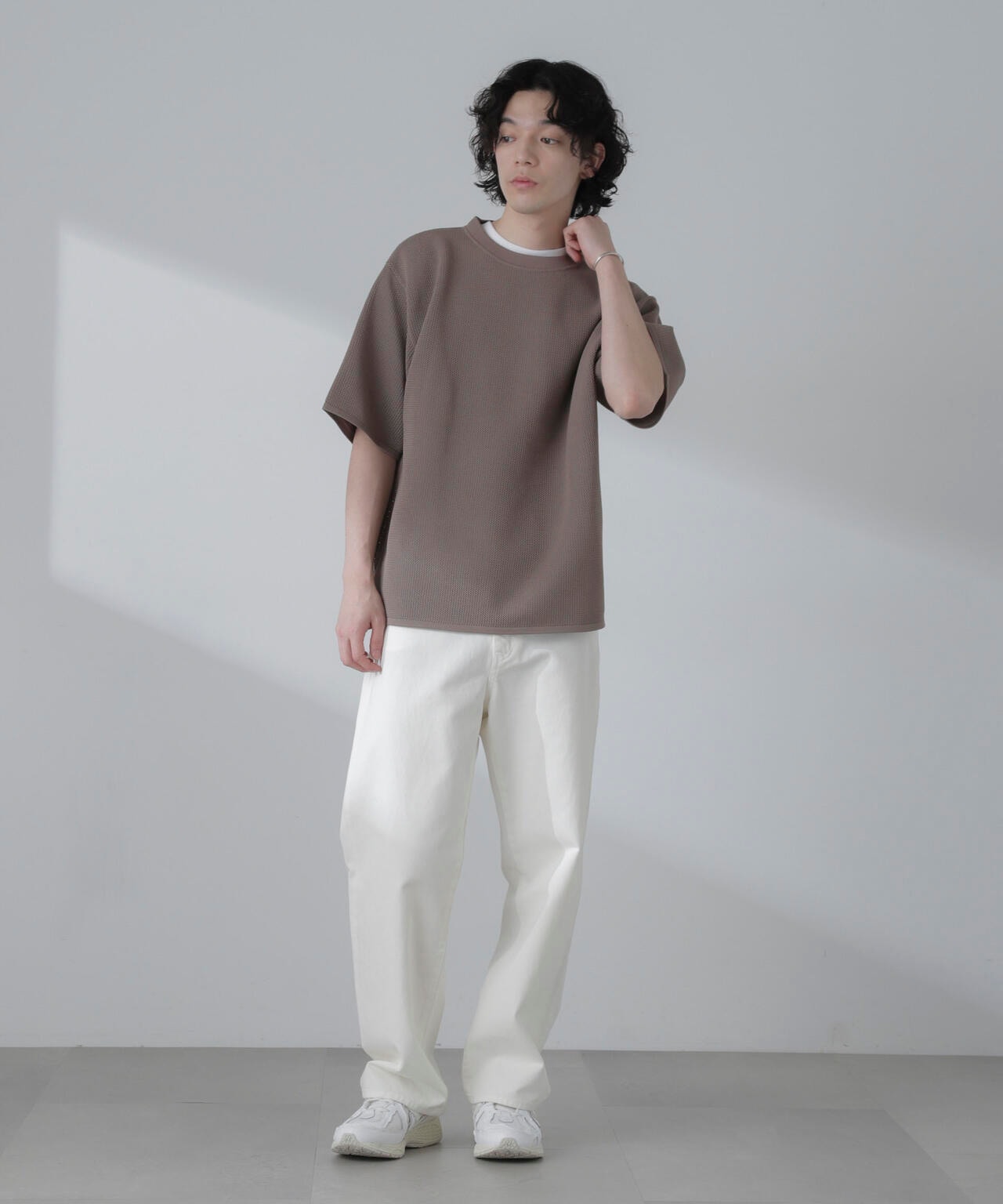 ポリメッシュリラックスクルーネックニットTシャツ 6684122230