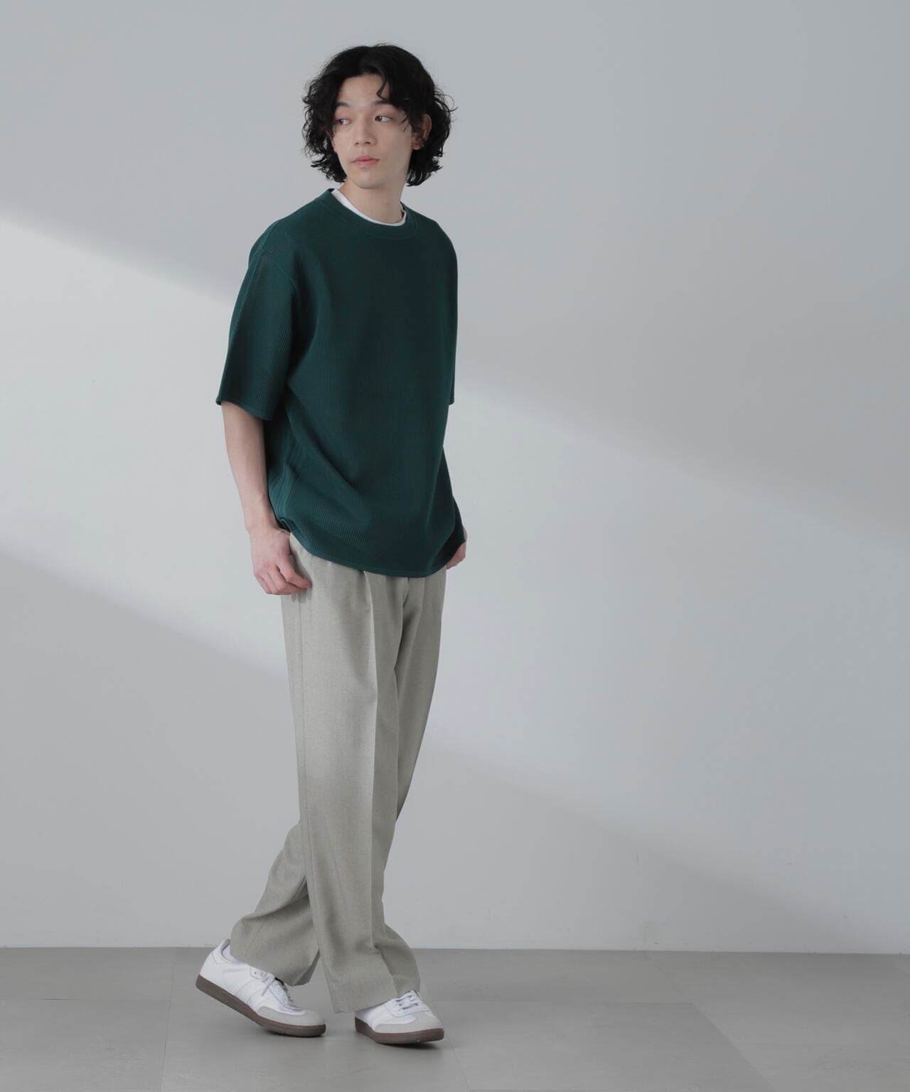 ポリメッシュリラックスクルーネックニットTシャツ 6684122230