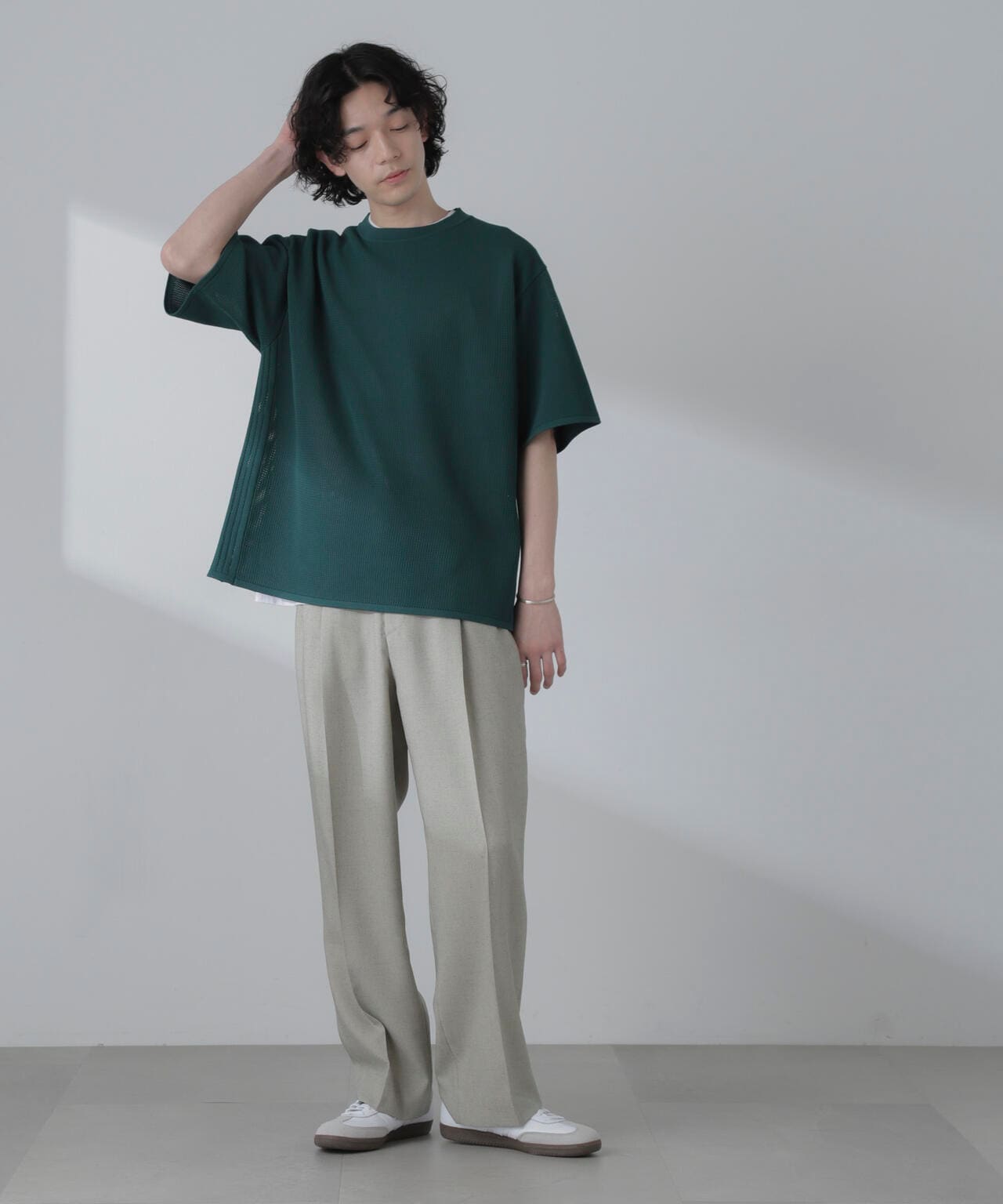 ポリメッシュリラックスクルーネックニットTシャツ 6684122230