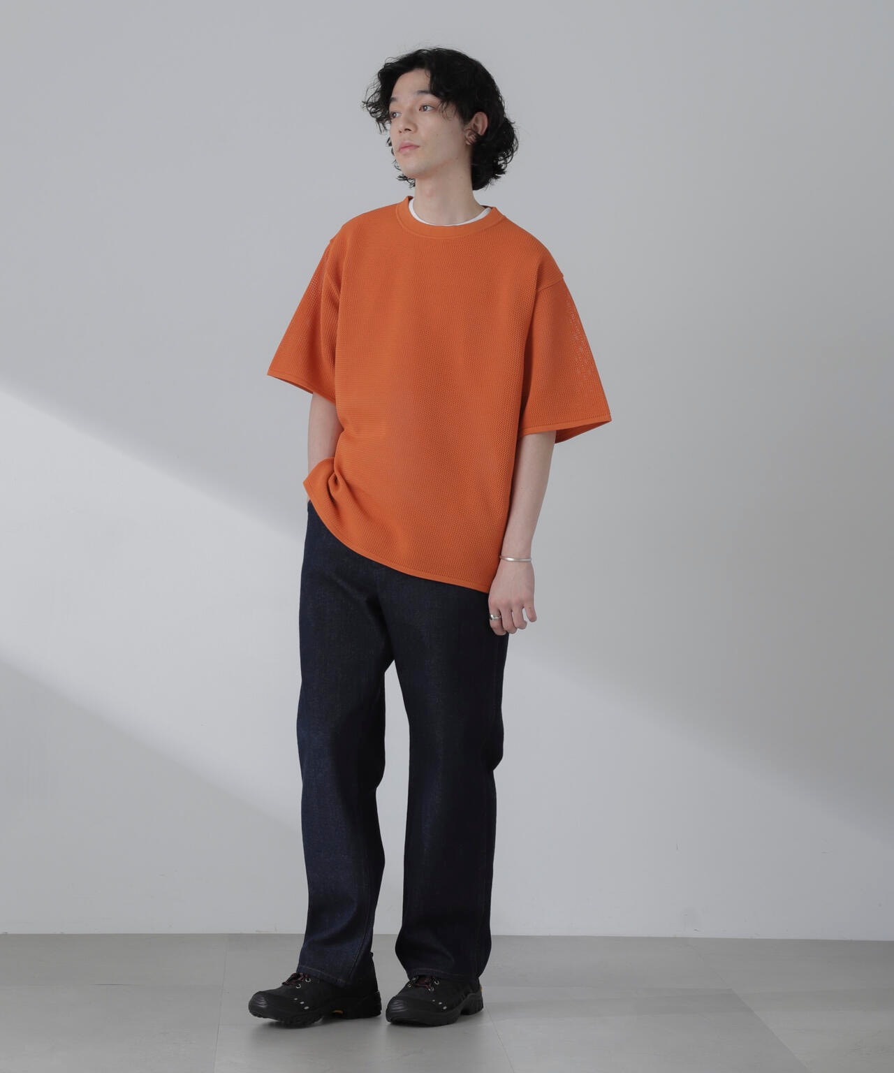 ポリメッシュリラックスクルーネックニットTシャツ 6684122230