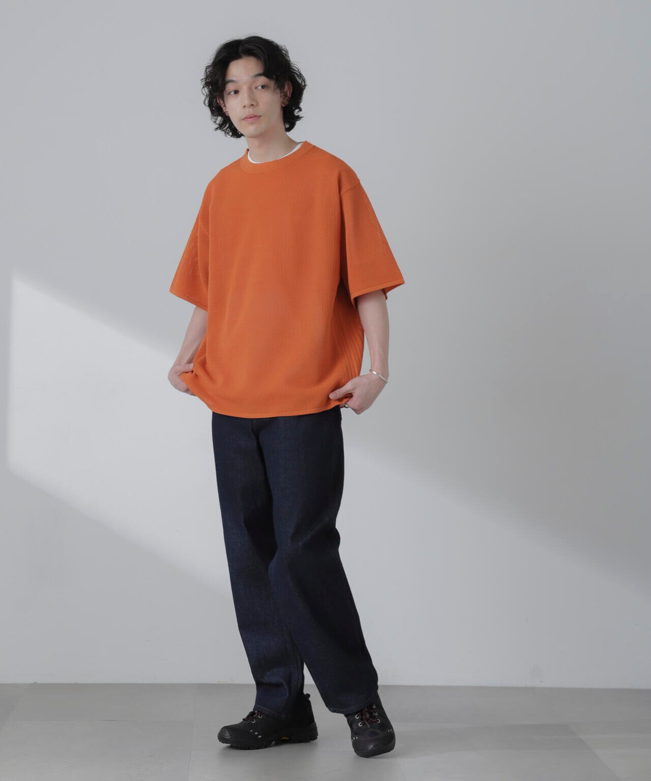 ポリメッシュリラックスクルーネックニットTシャツ 6684122230