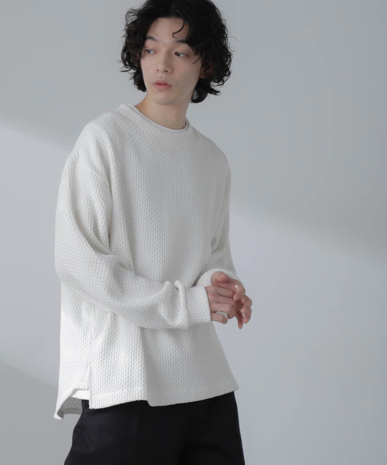 【新品/未使用】Y's for living コットン　ワッフルTシャツ 長袖 sam1172-08.jpg