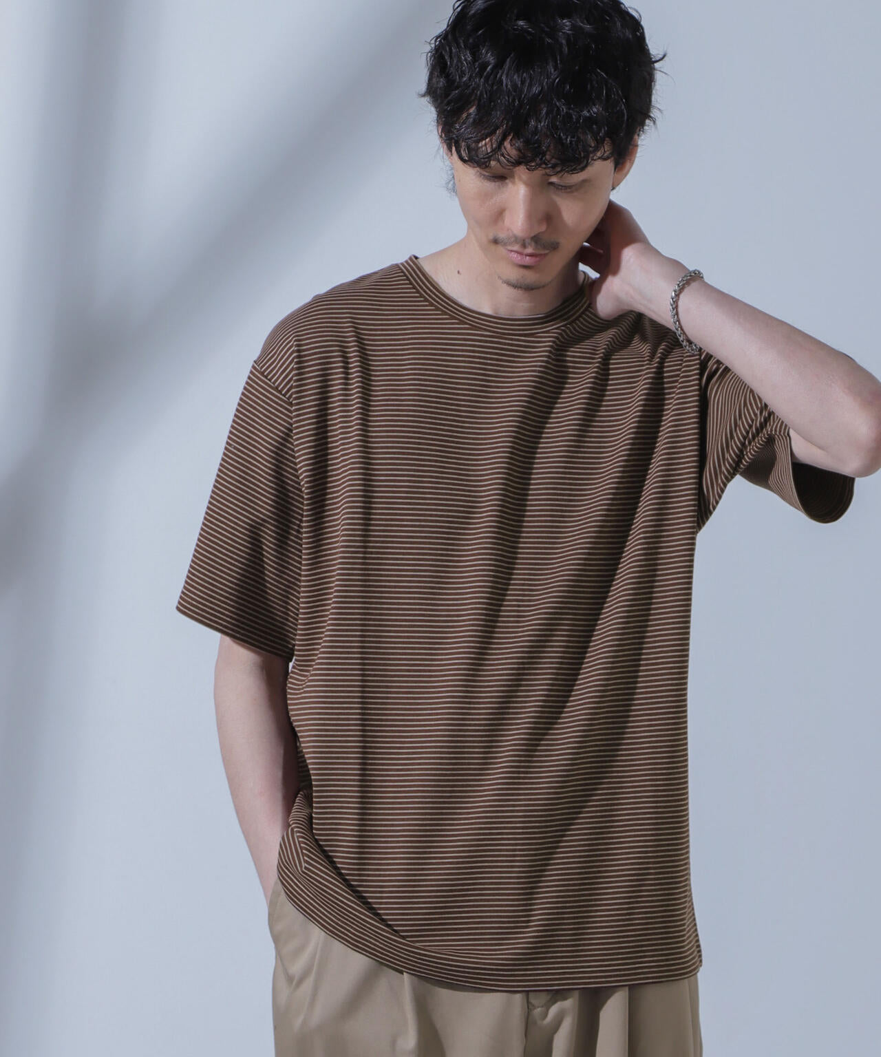 Anti Soaked(R) 汗染み防止 ピンボーダークルーネックTシャツ 6684124208