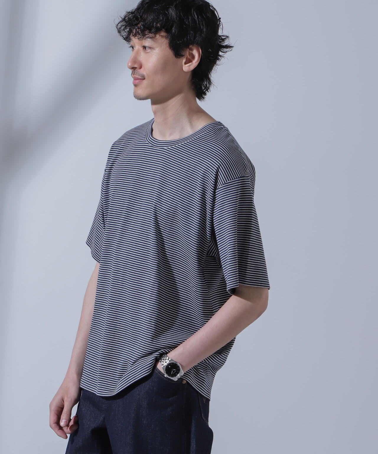 Anti Soaked(R) 汗染み防止 ピンボーダークルーネックTシャツ 6684124208