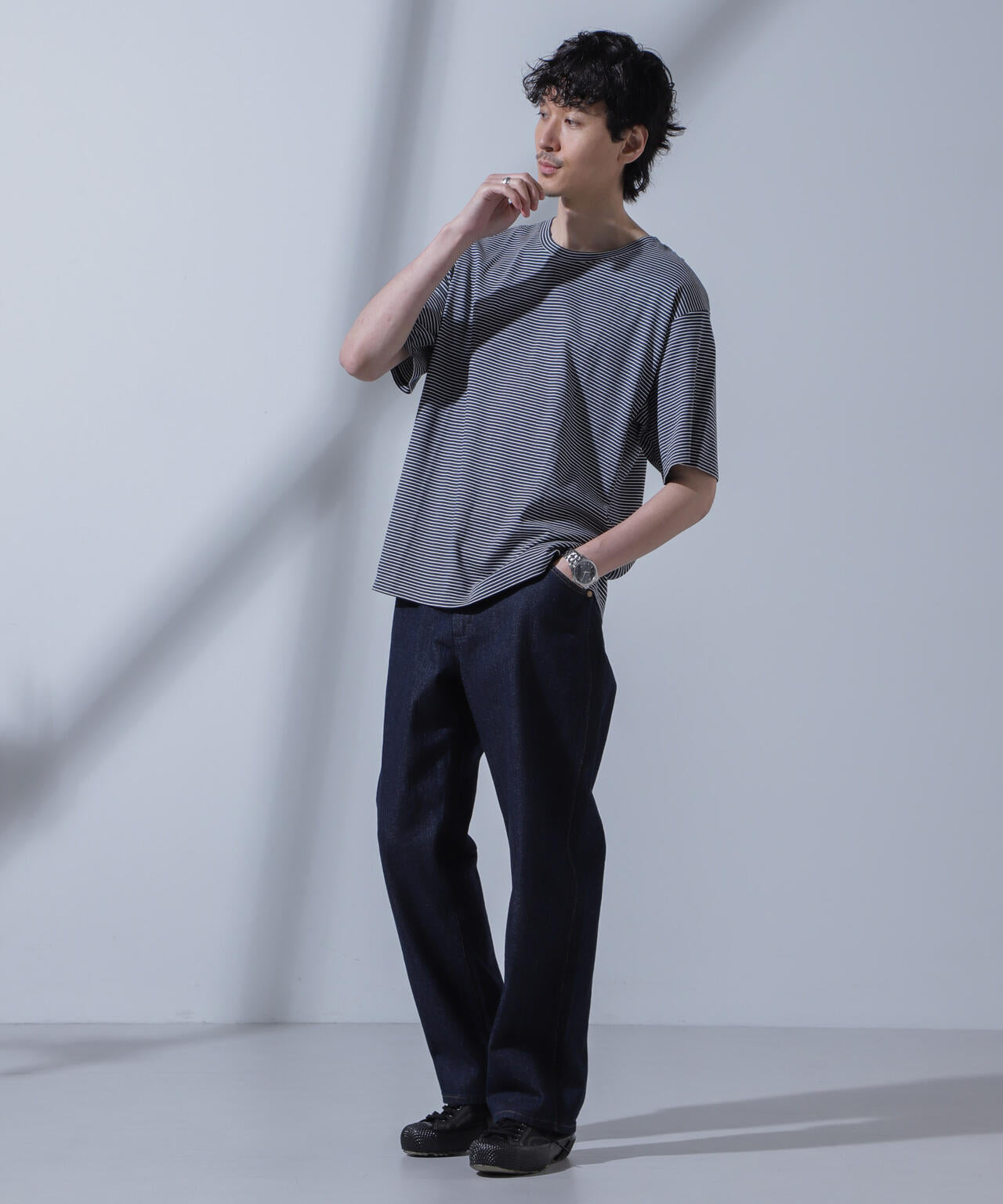 Anti Soaked(R) 汗染み防止 ピンボーダークルーネックTシャツ 6684124208