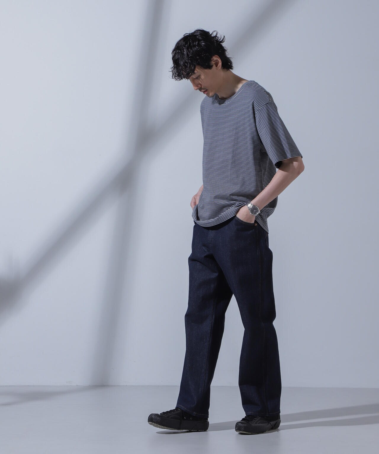 Anti Soaked(R)  汗染み防止 ピンボーダークルーネックTシャツ 6684124208