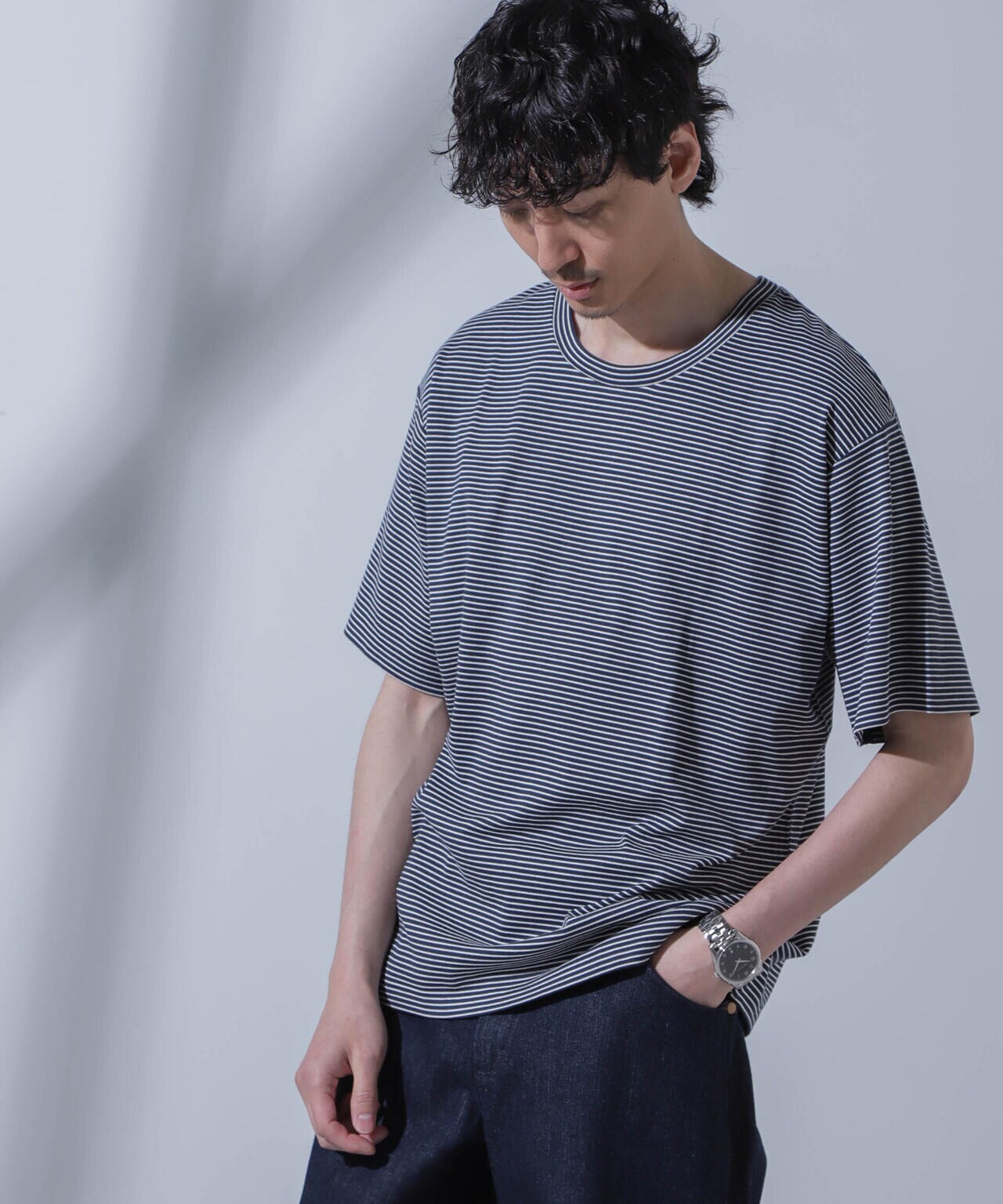 Anti Soaked(R)  汗染み防止 ピンボーダークルーネックTシャツ 6684124208