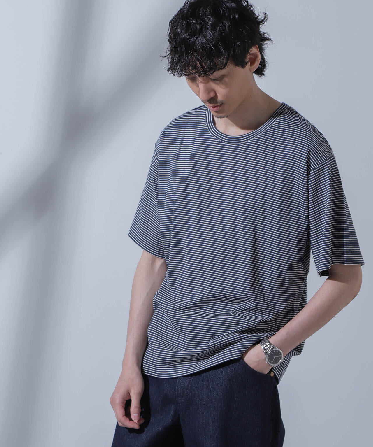 Anti Soaked(R) 汗染み防止 ピンボーダークルーネックTシャツ 6684124208