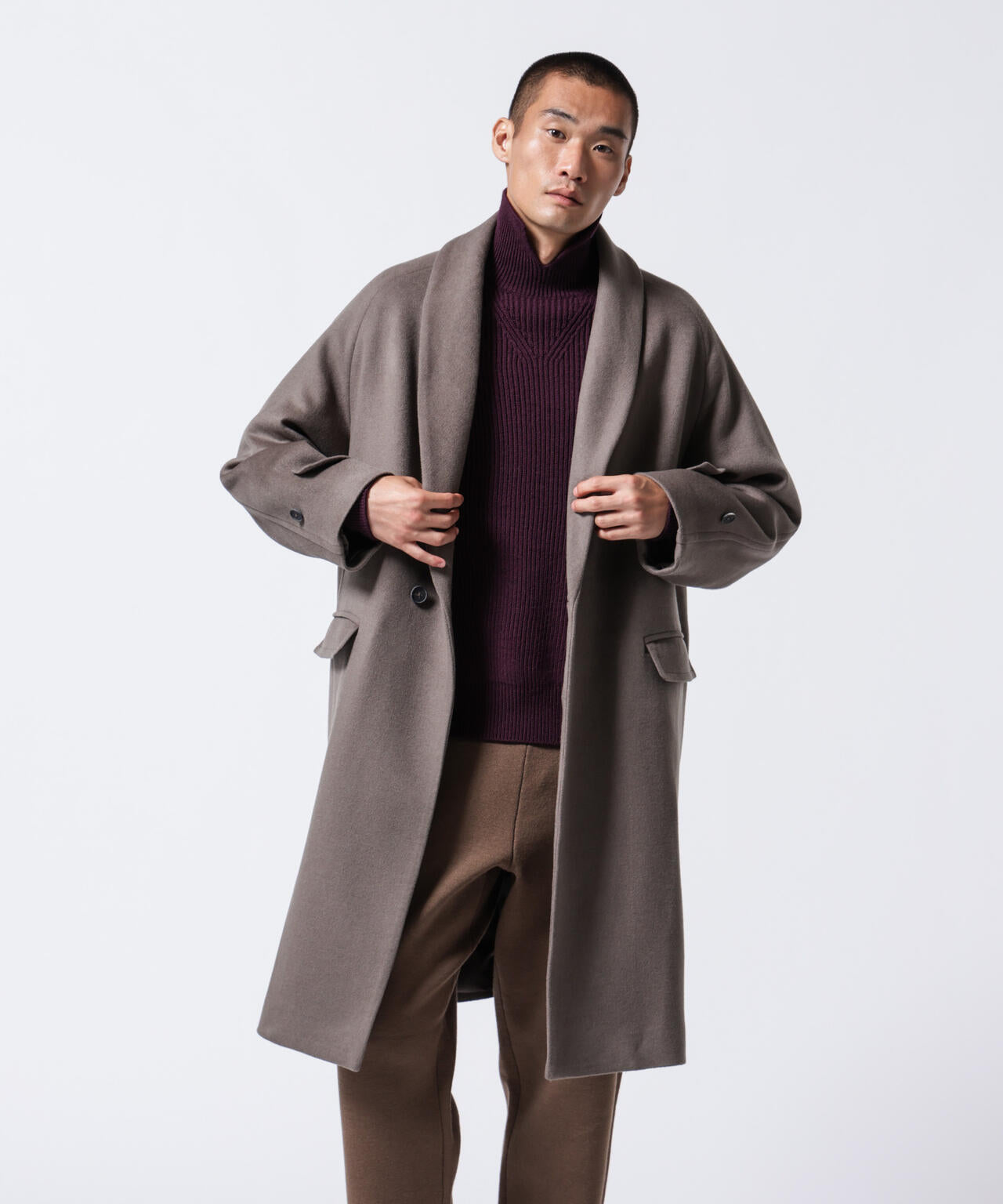 「ASSEMBLANC」シルクブレンドダブルクロスショールカラーコート 6684211222