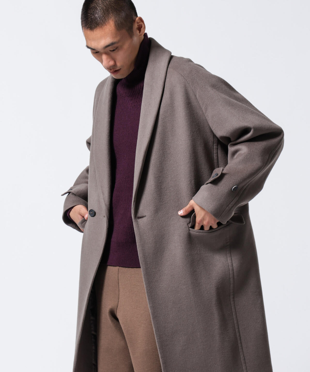 「ASSEMBLANC」シルクブレンドダブルクロスショールカラーコート 6684211222