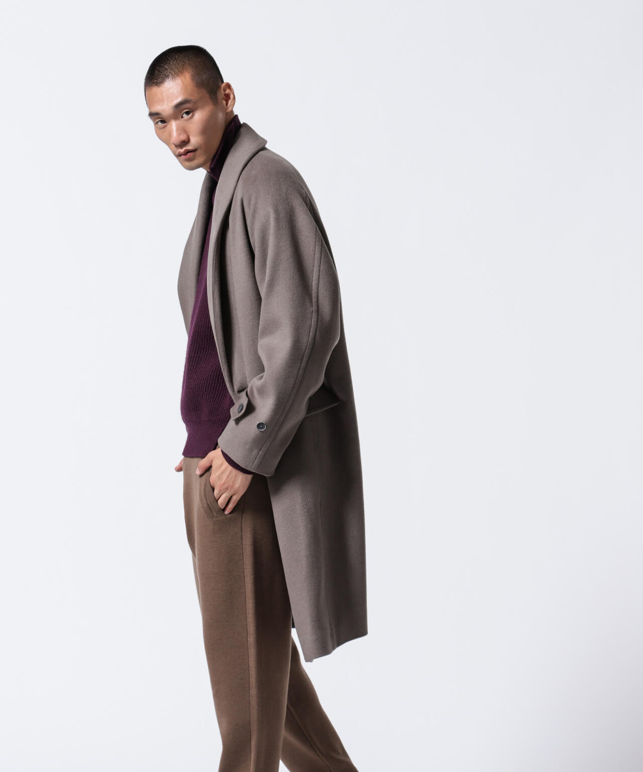 「ASSEMBLANC」シルクブレンドダブルクロスショールカラーコート 6684211222