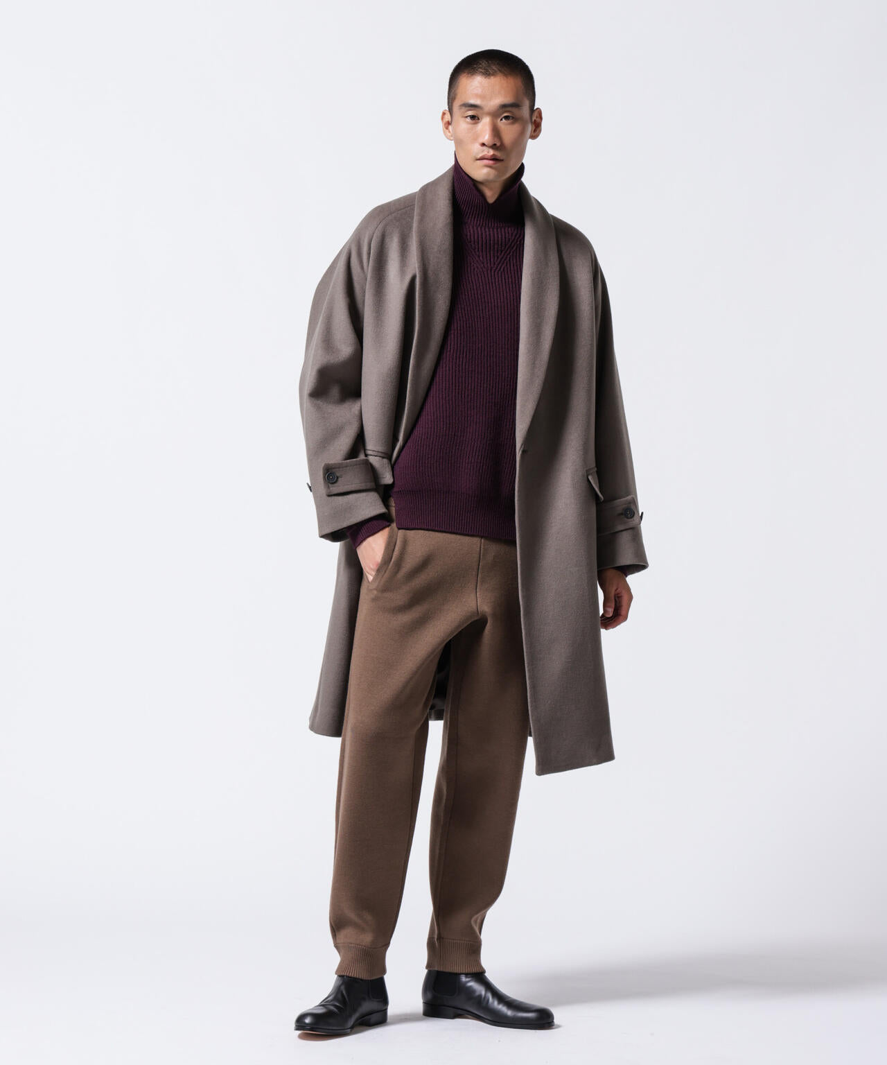 「ASSEMBLANC」シルクブレンドダブルクロスショールカラーコート 6684211222