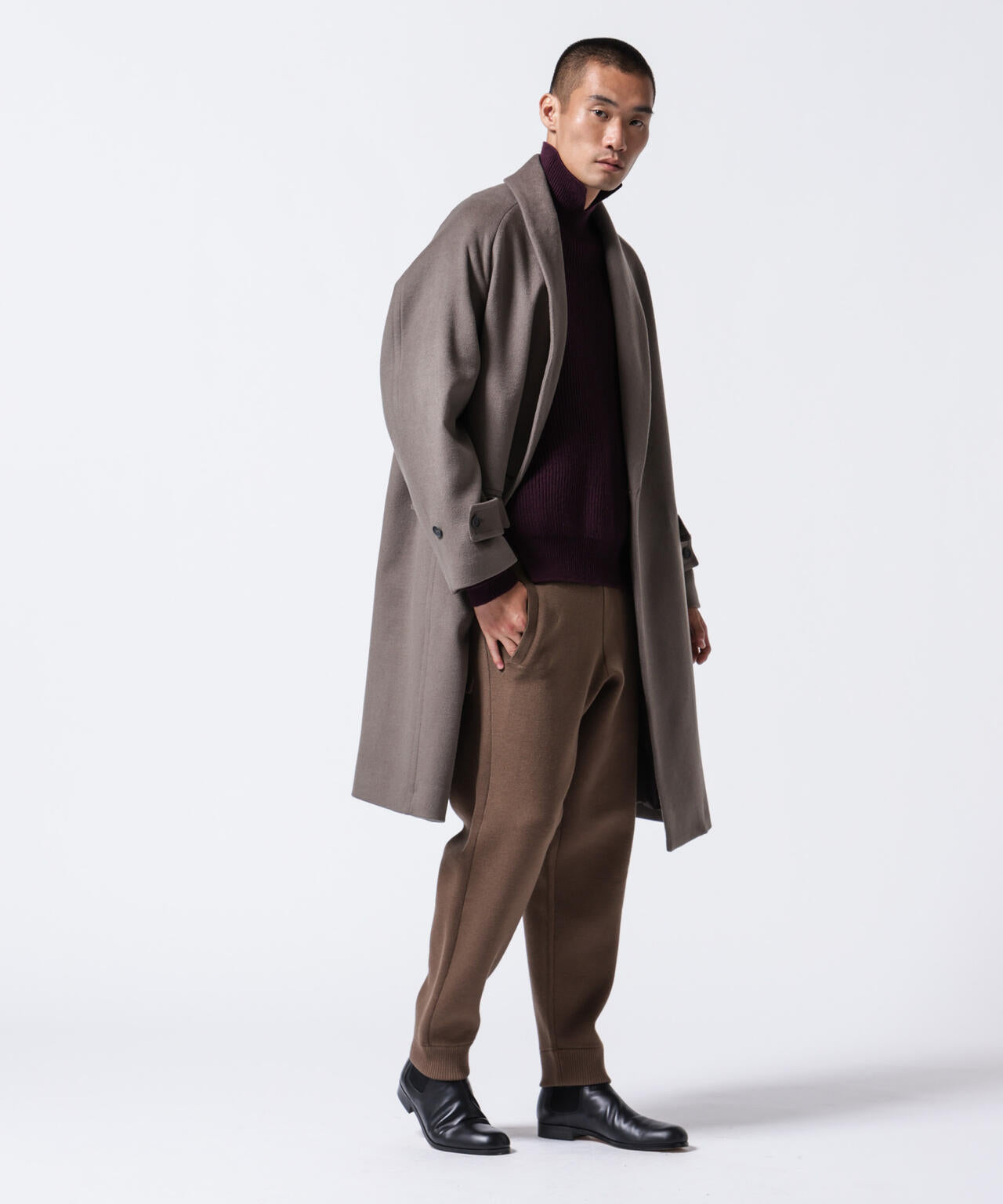 「ASSEMBLANC」シルクブレンドダブルクロスショールカラーコート 6684211222