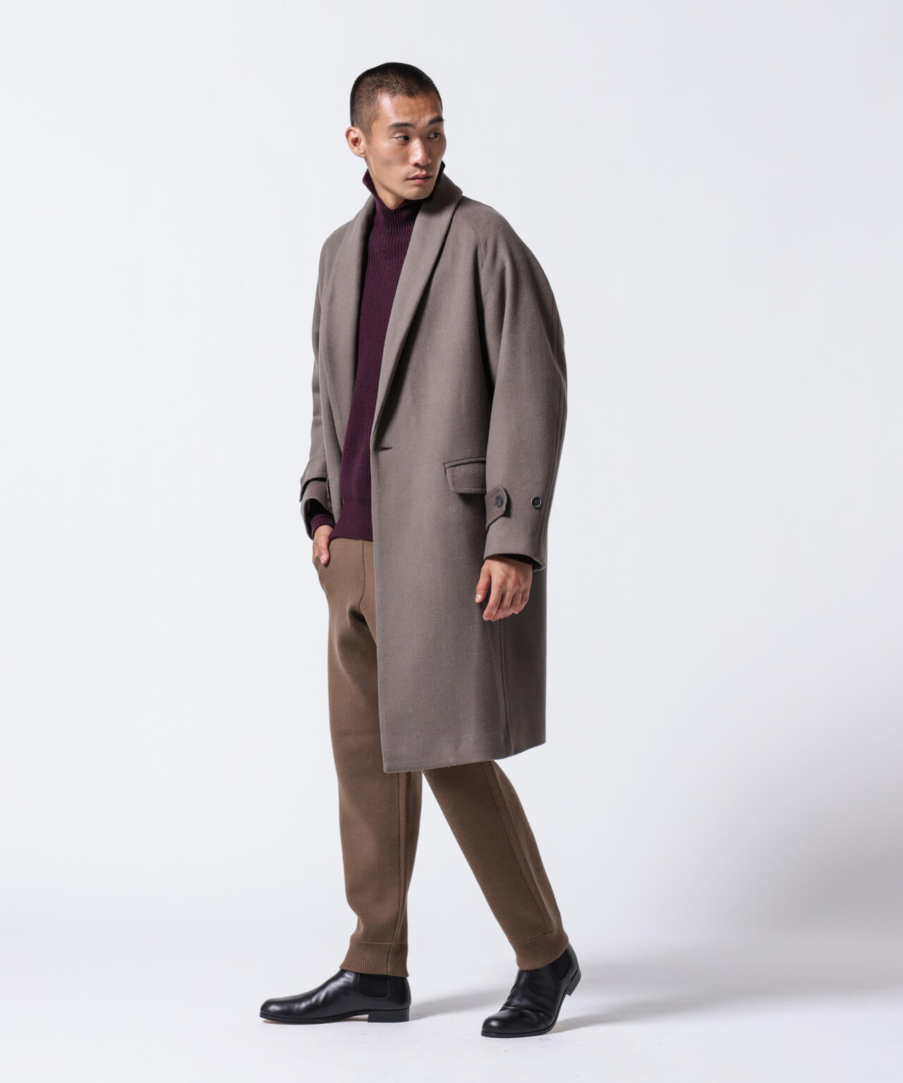 「ASSEMBLANC」シルクブレンドダブルクロスショールカラーコート 6684211222