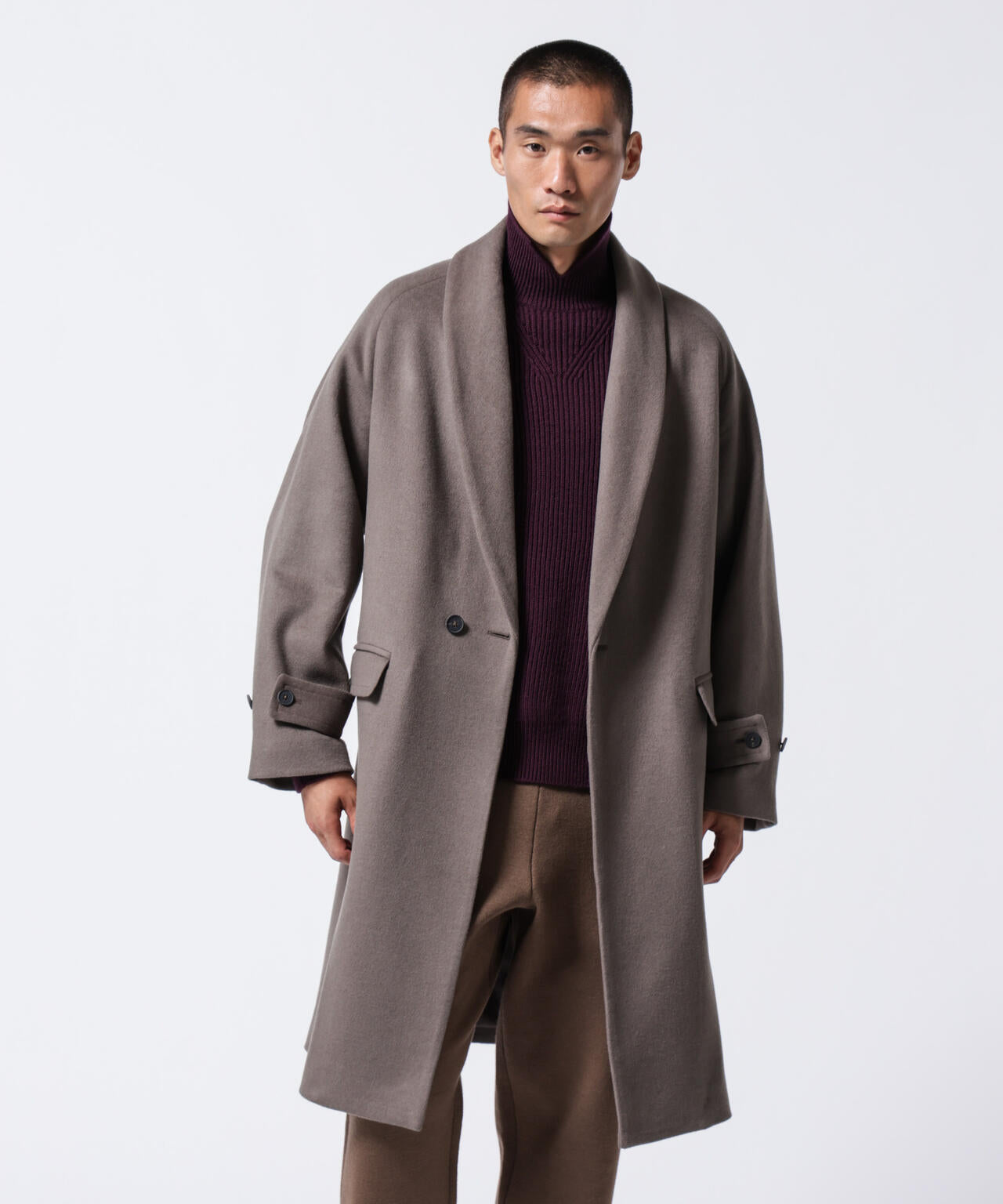 「ASSEMBLANC」シルクブレンドダブルクロスショールカラーコート 6684211222