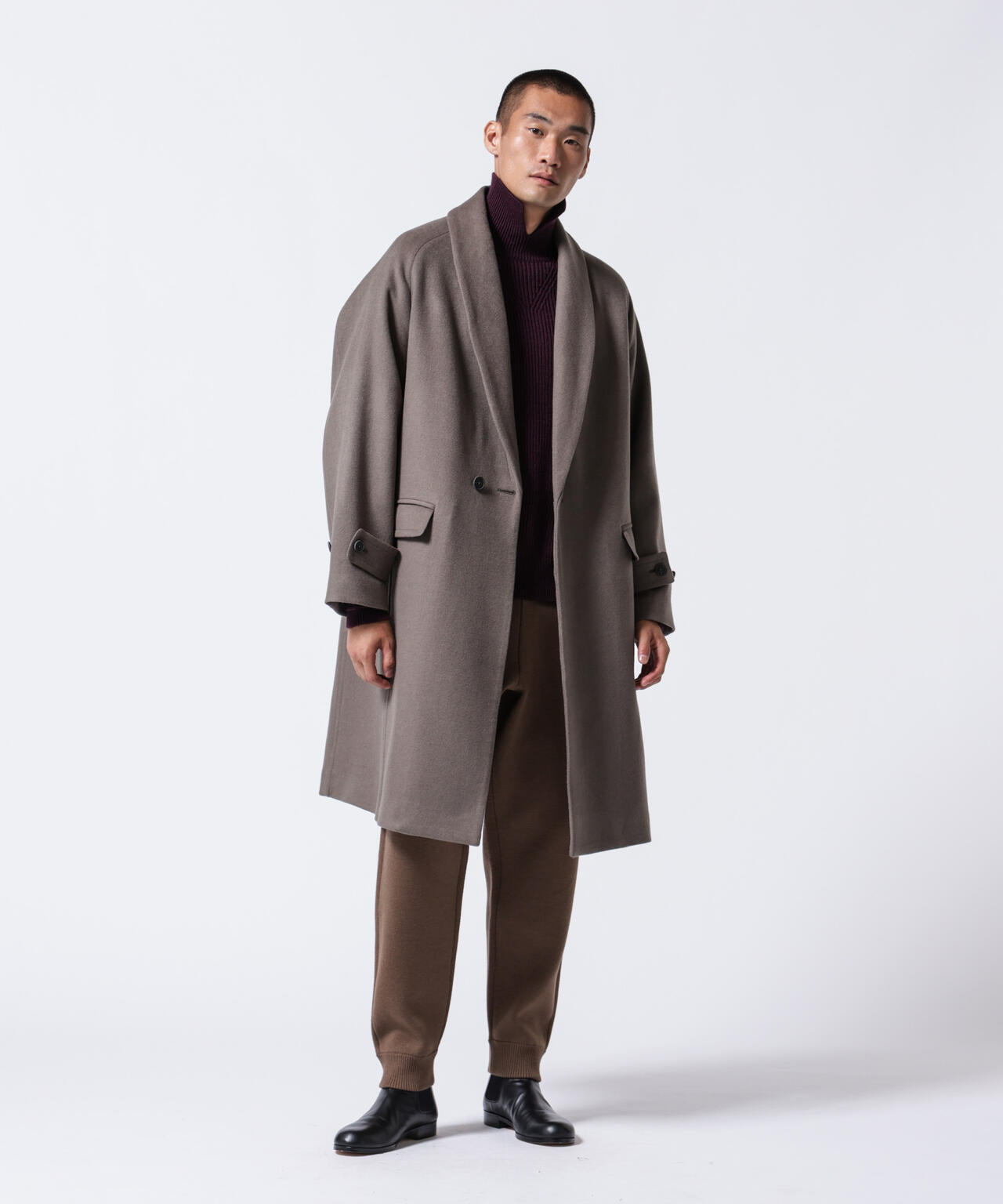 「ASSEMBLANC」シルクブレンドダブルクロスショールカラーコート 6684211222