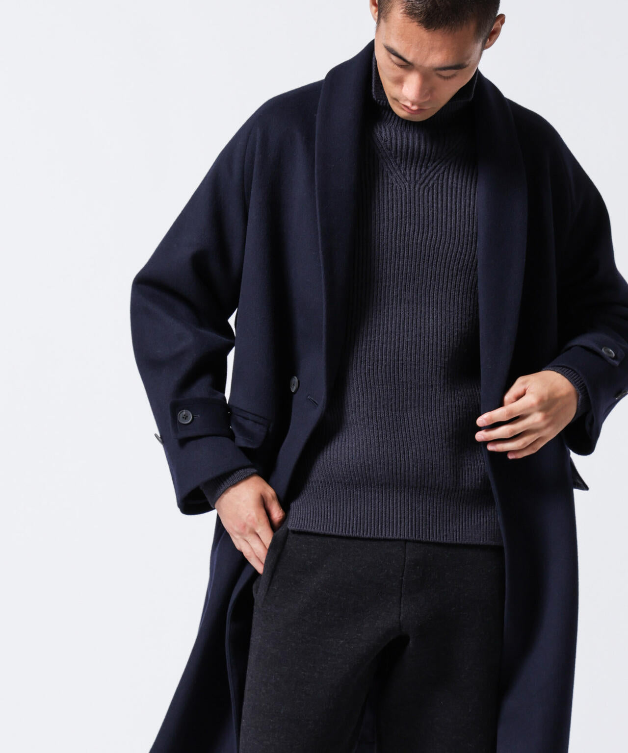 「ASSEMBLANC」シルクブレンドダブルクロスショールカラーコート 6684211222