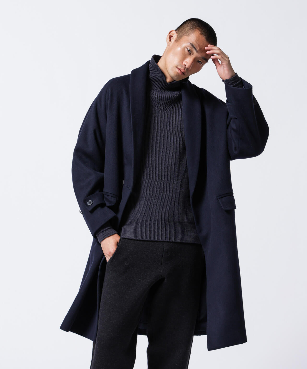 「ASSEMBLANC」シルクブレンドダブルクロスショールカラーコート 6684211222