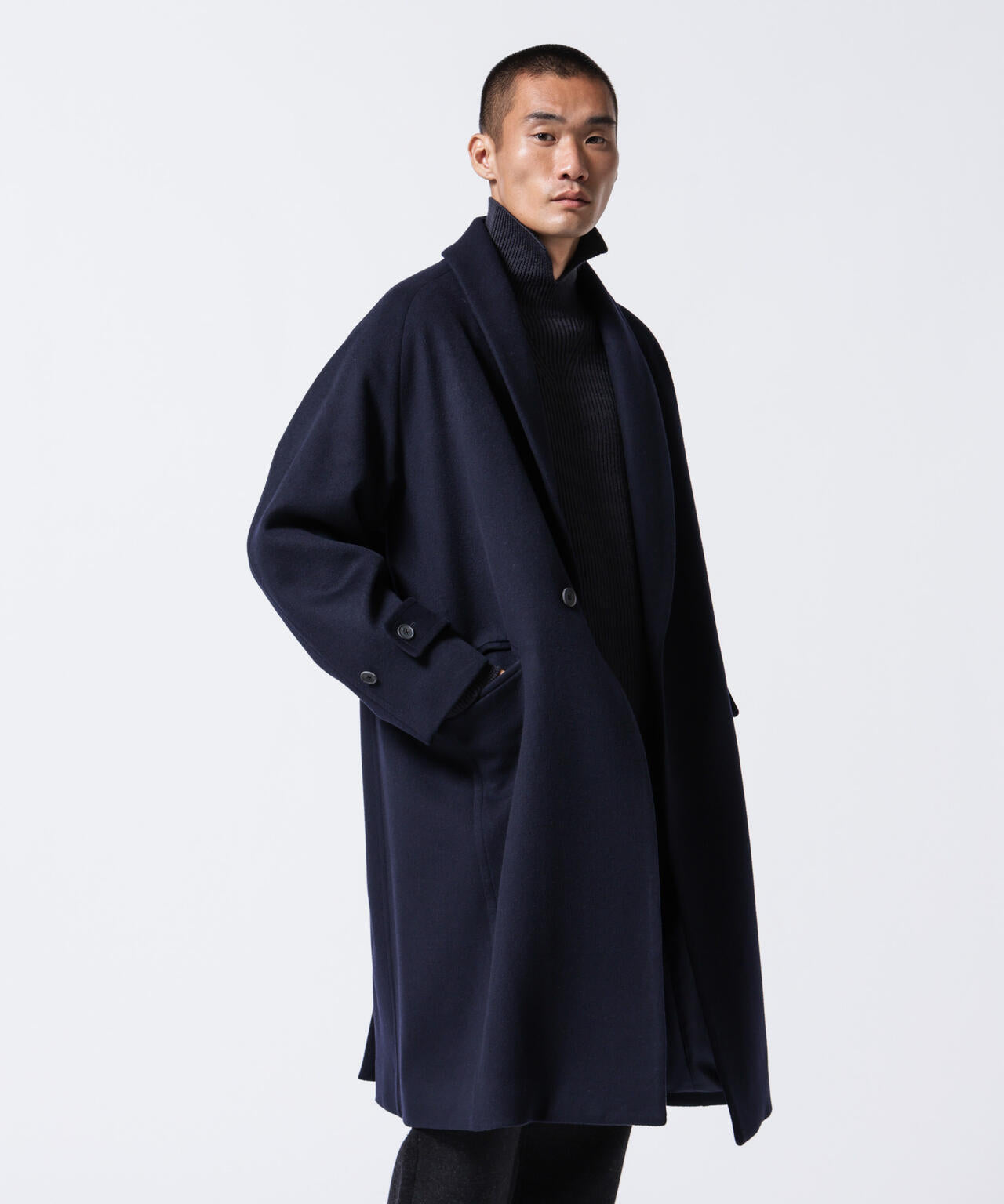 「ASSEMBLANC」シルクブレンドダブルクロスショールカラーコート 6684211222