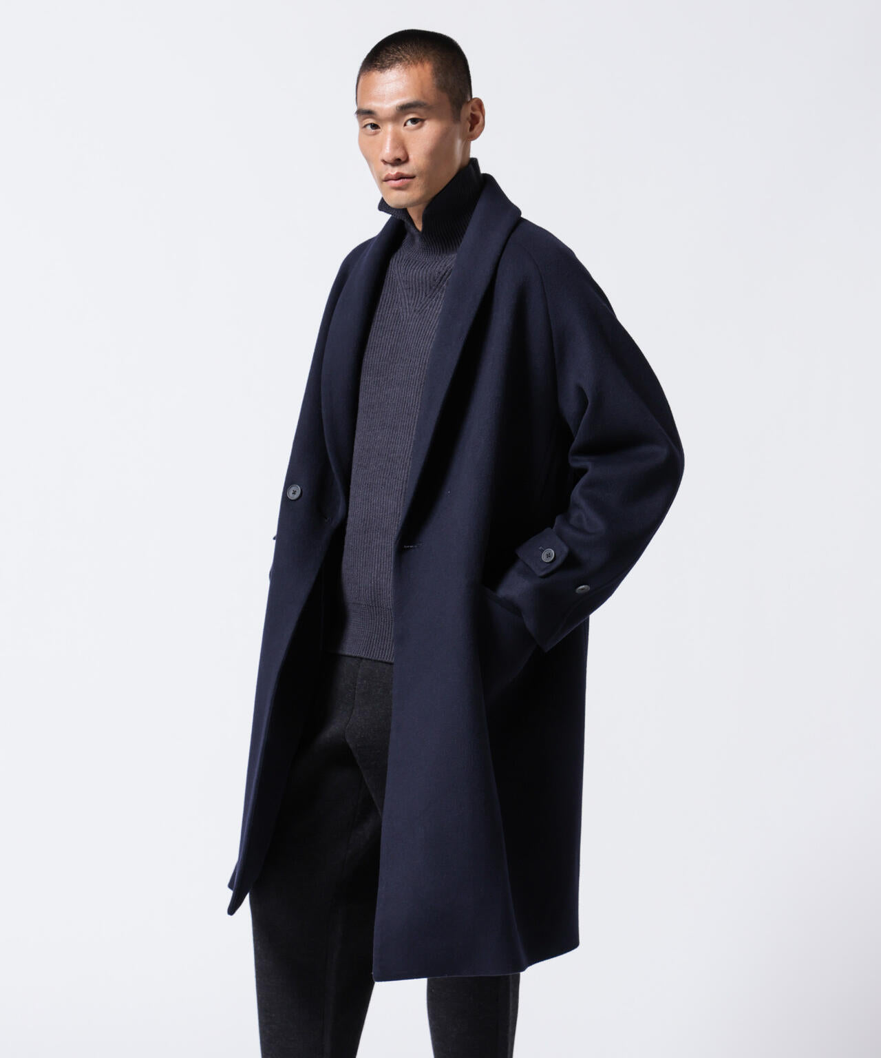 「ASSEMBLANC」シルクブレンドダブルクロスショールカラーコート 6684211222