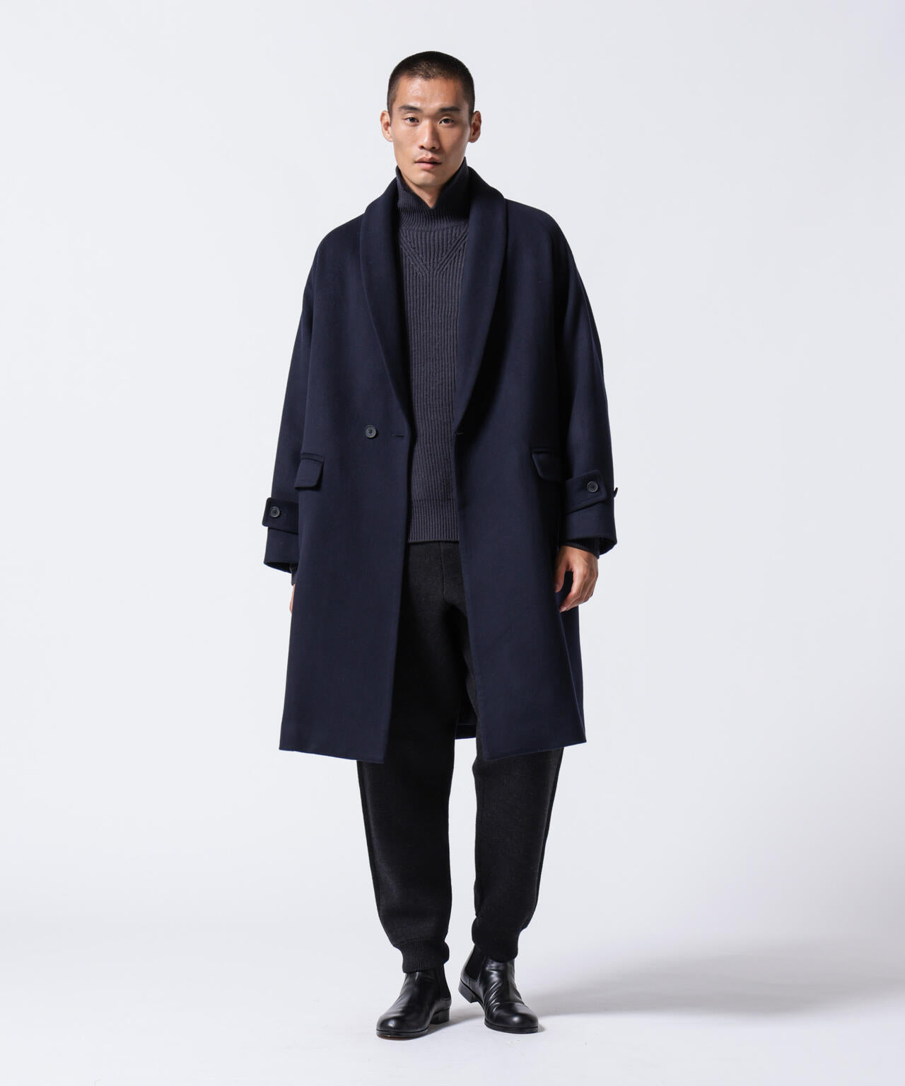 「ASSEMBLANC」シルクブレンドダブルクロスショールカラーコート 6684211222