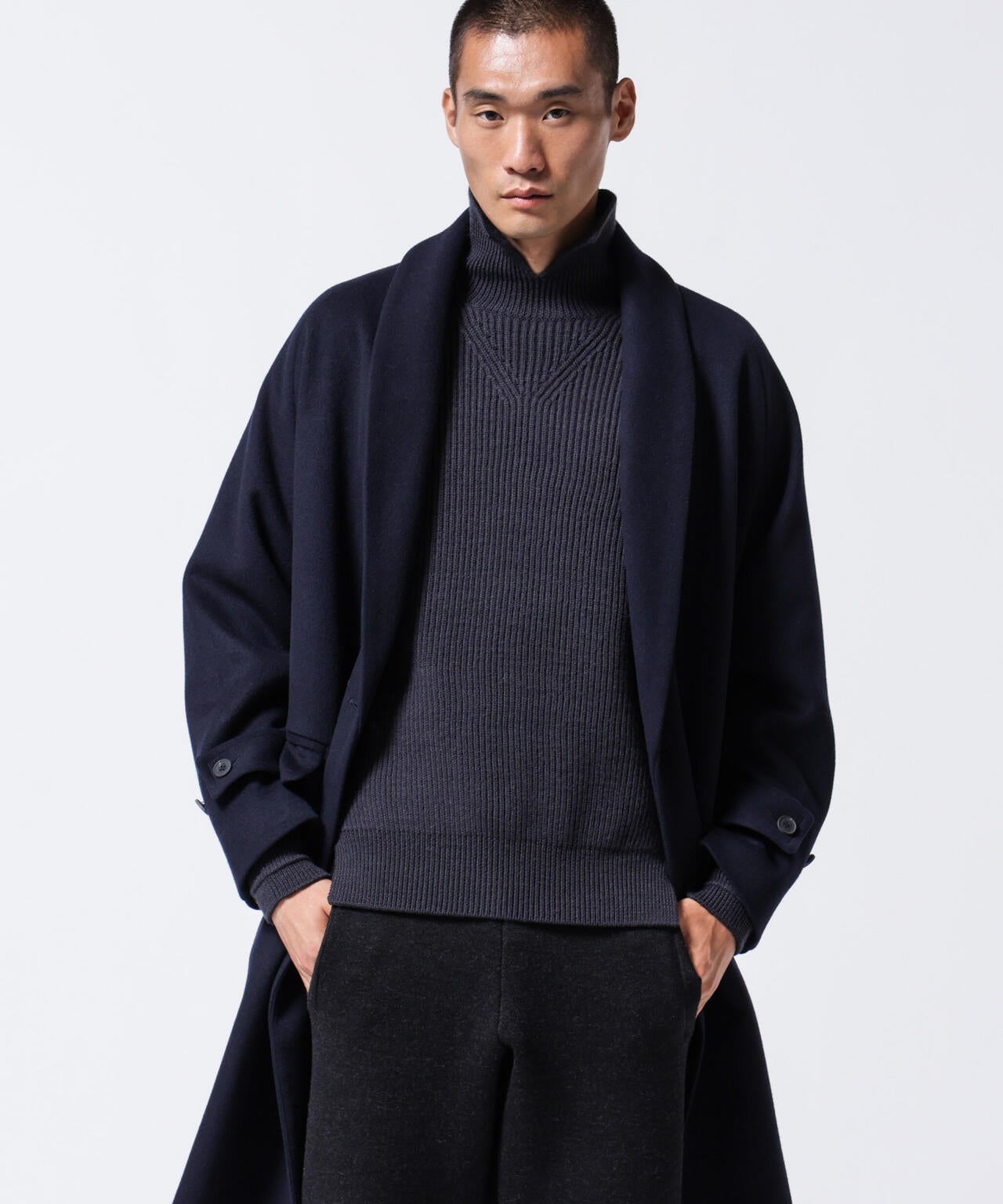 「ASSEMBLANC」シルクブレンドダブルクロスショールカラーコート 6684211222