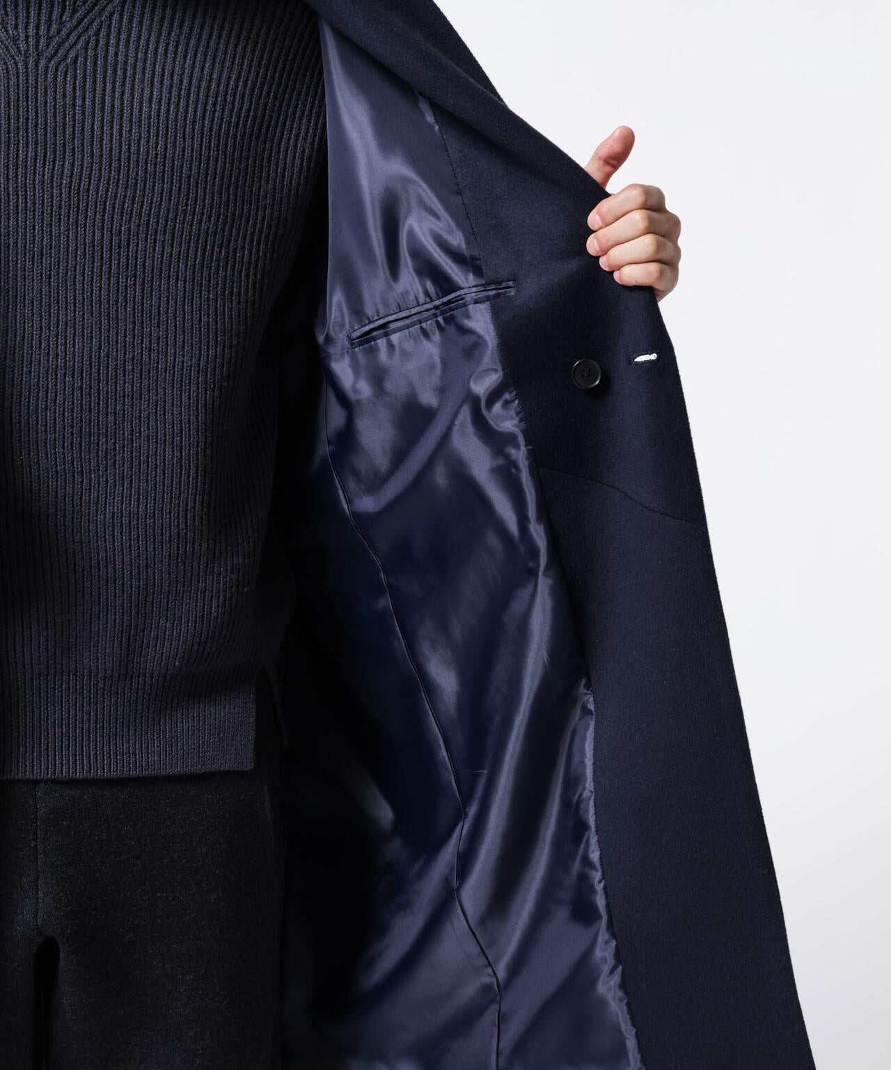 「ASSEMBLANC」シルクブレンドダブルクロスショールカラーコート 6684211222