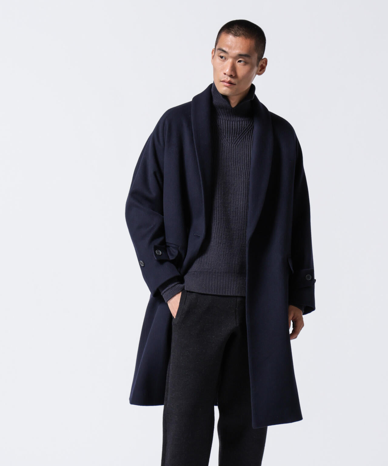 「ASSEMBLANC」シルクブレンドダブルクロスショールカラーコート 6684211222