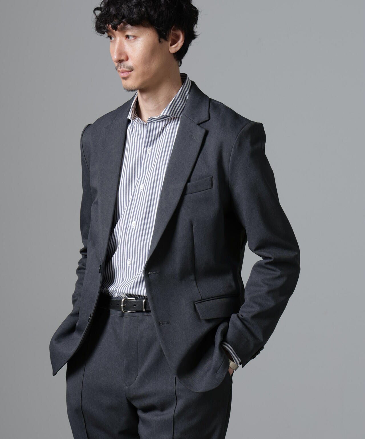 「N JACKET BASIC」CATINA(R)メランジ二重織ツイルストレッチジャケット(セットアップ可) 6684217204