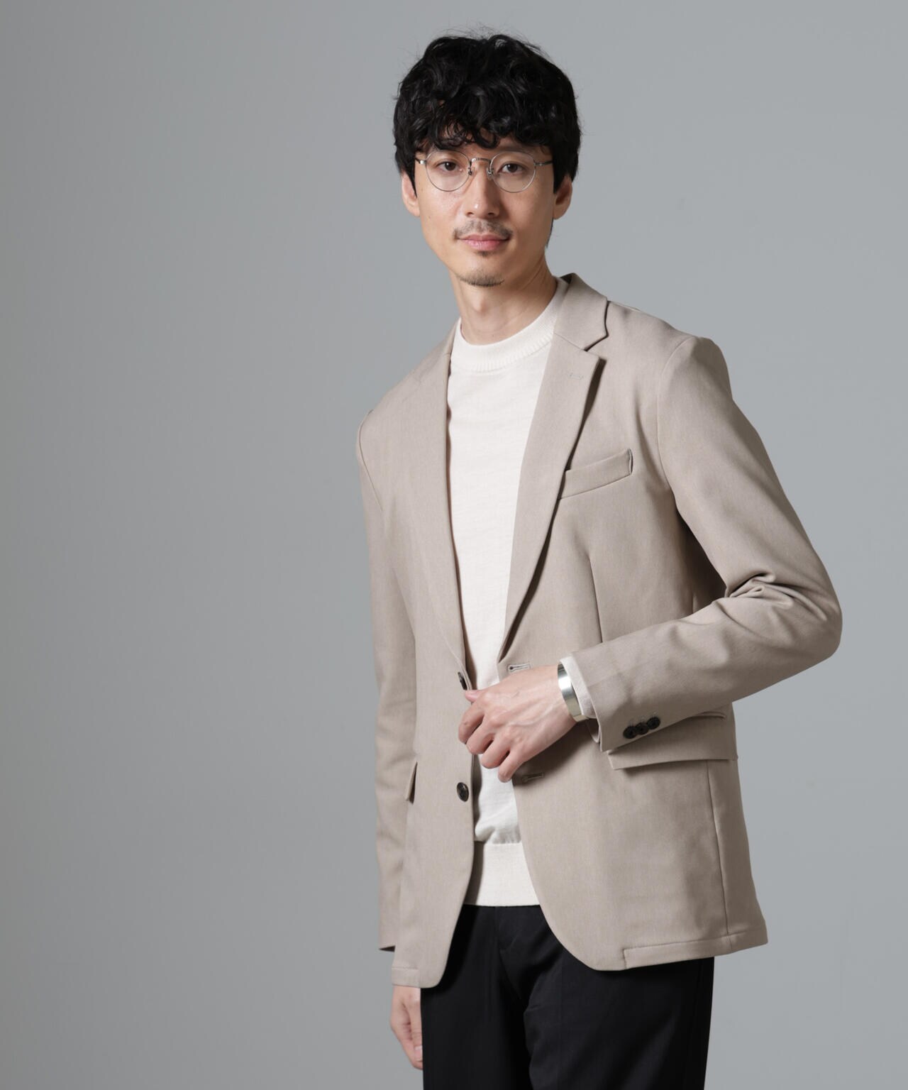 「N JACKET BASIC」CATINA(R)メランジ二重織ツイルストレッチジャケット(セットアップ可) 6684217204