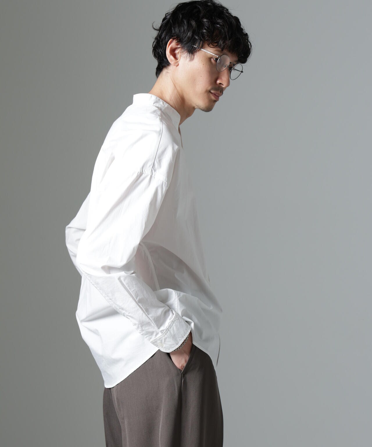 「大人のワイドシャツ」バンドカラー 長袖 6684220213