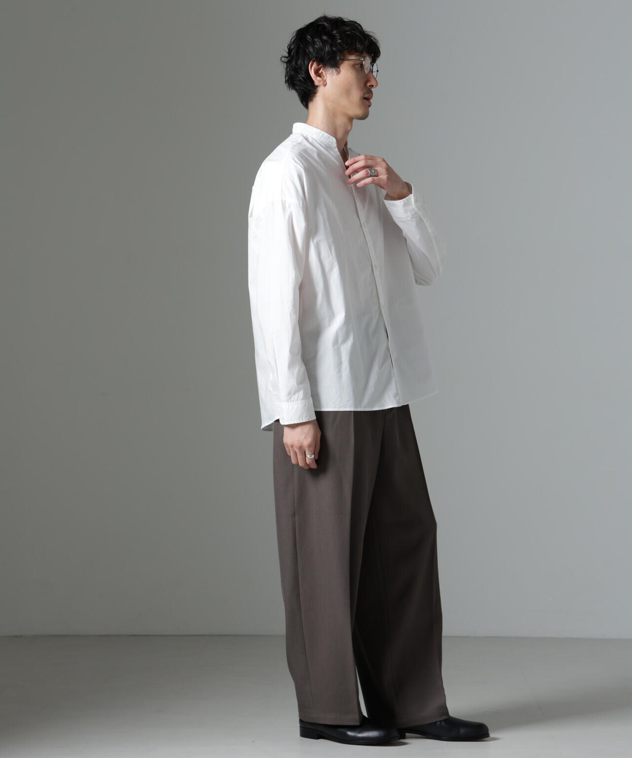「大人のワイドシャツ」バンドカラー 長袖 6684220213