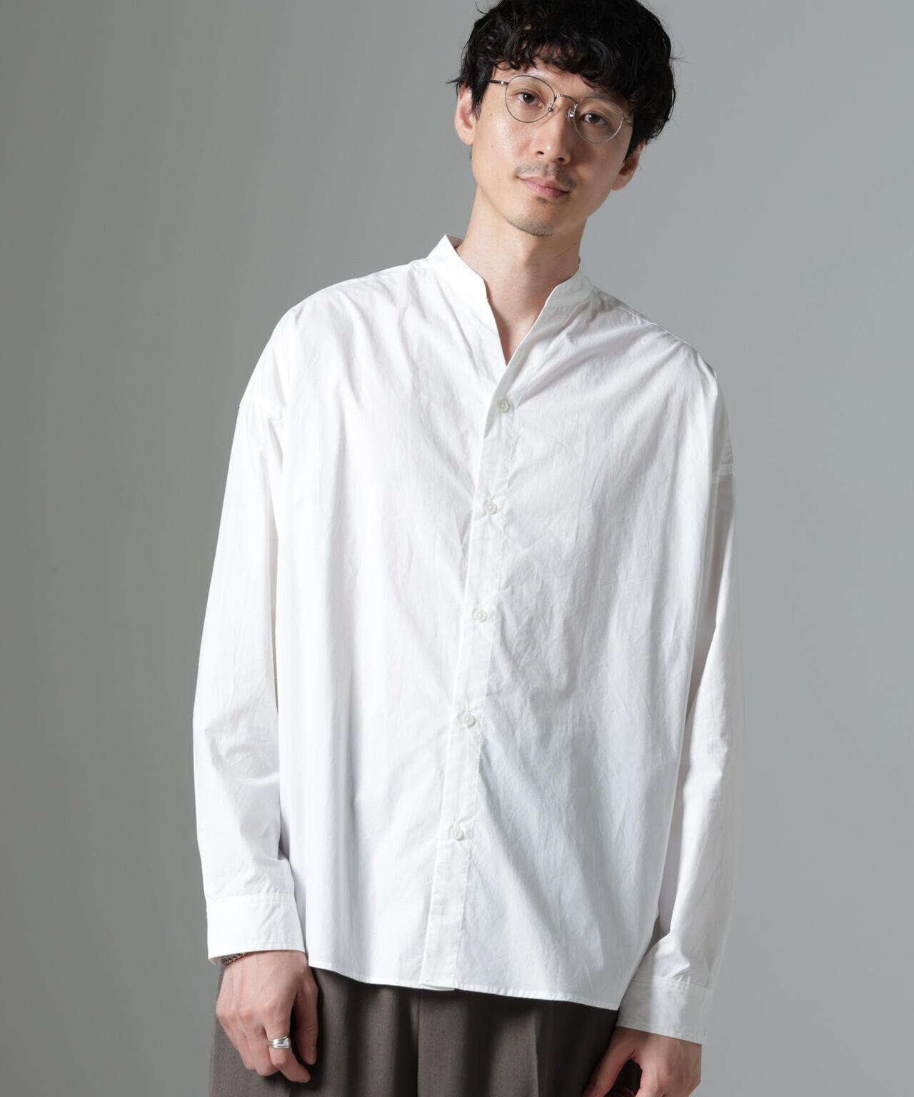 「大人のワイドシャツ」バンドカラー 長袖 6684220213
