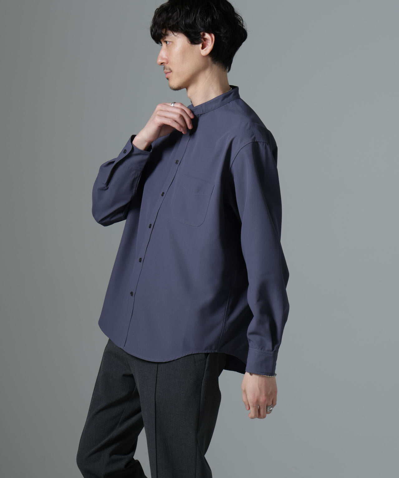 AMATA コットンタッチバンドカラーシャツ 6684220219