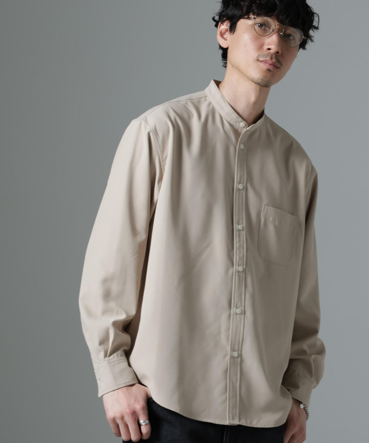 AMATA コットンタッチバンドカラーシャツ 6684220219