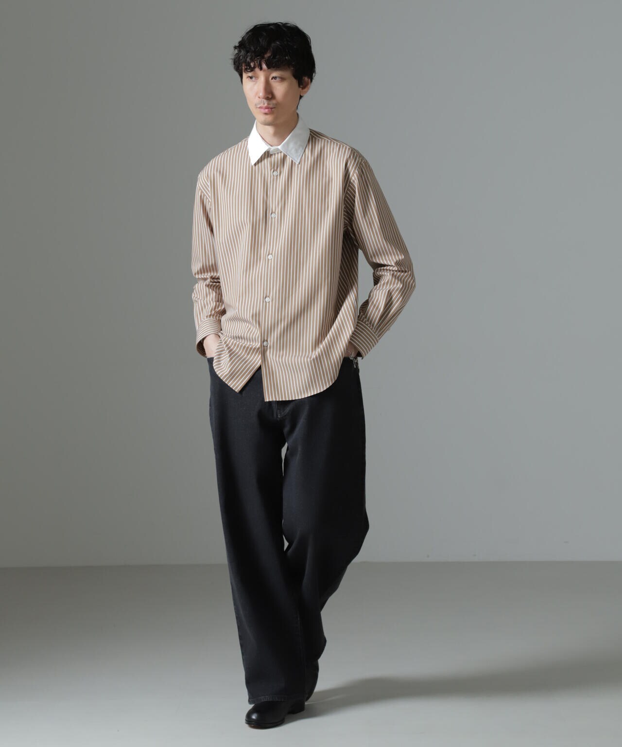 セミワイドストライプクレリックシャツ 6684220221