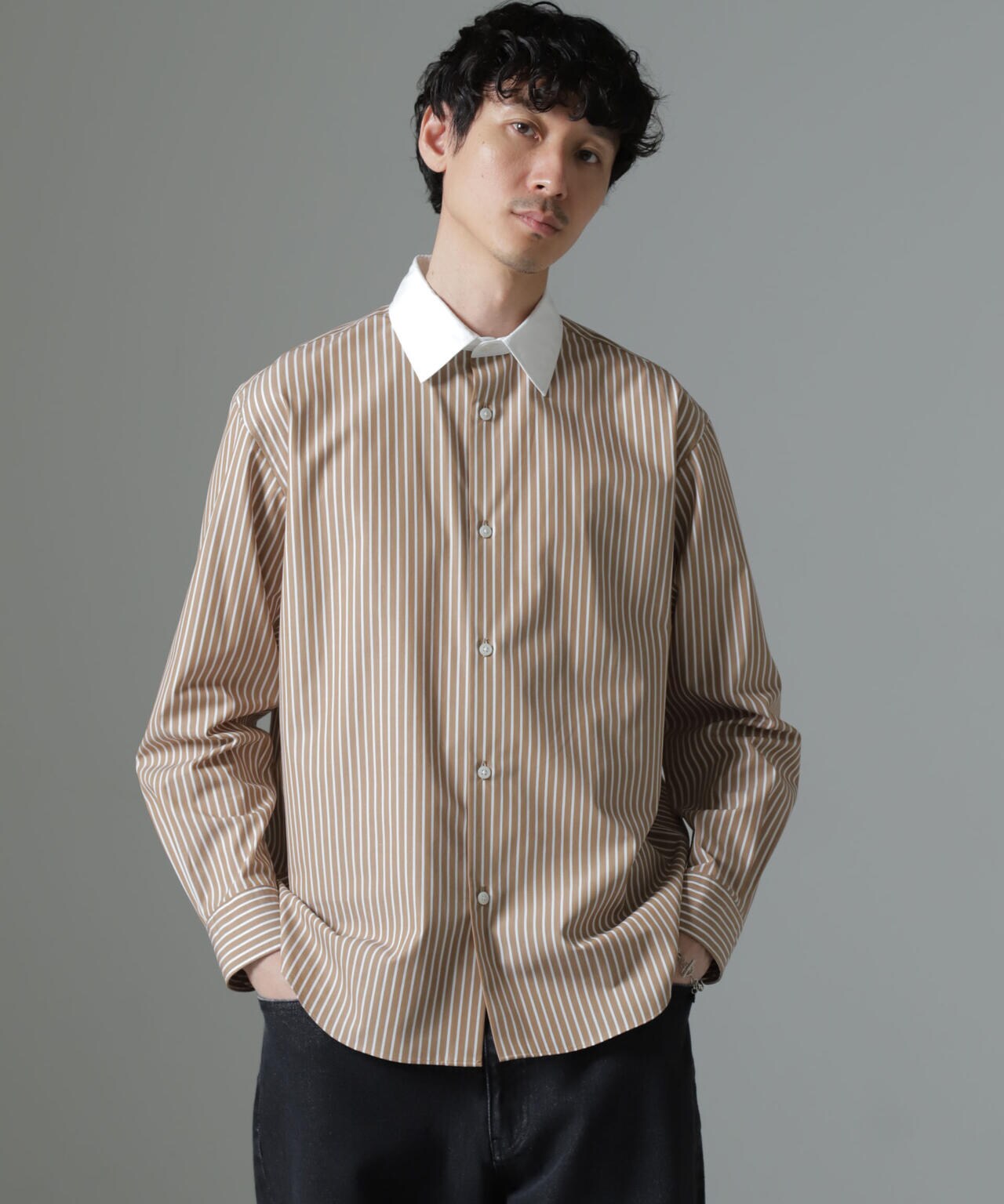 セミワイドストライプクレリックシャツ 6684220221