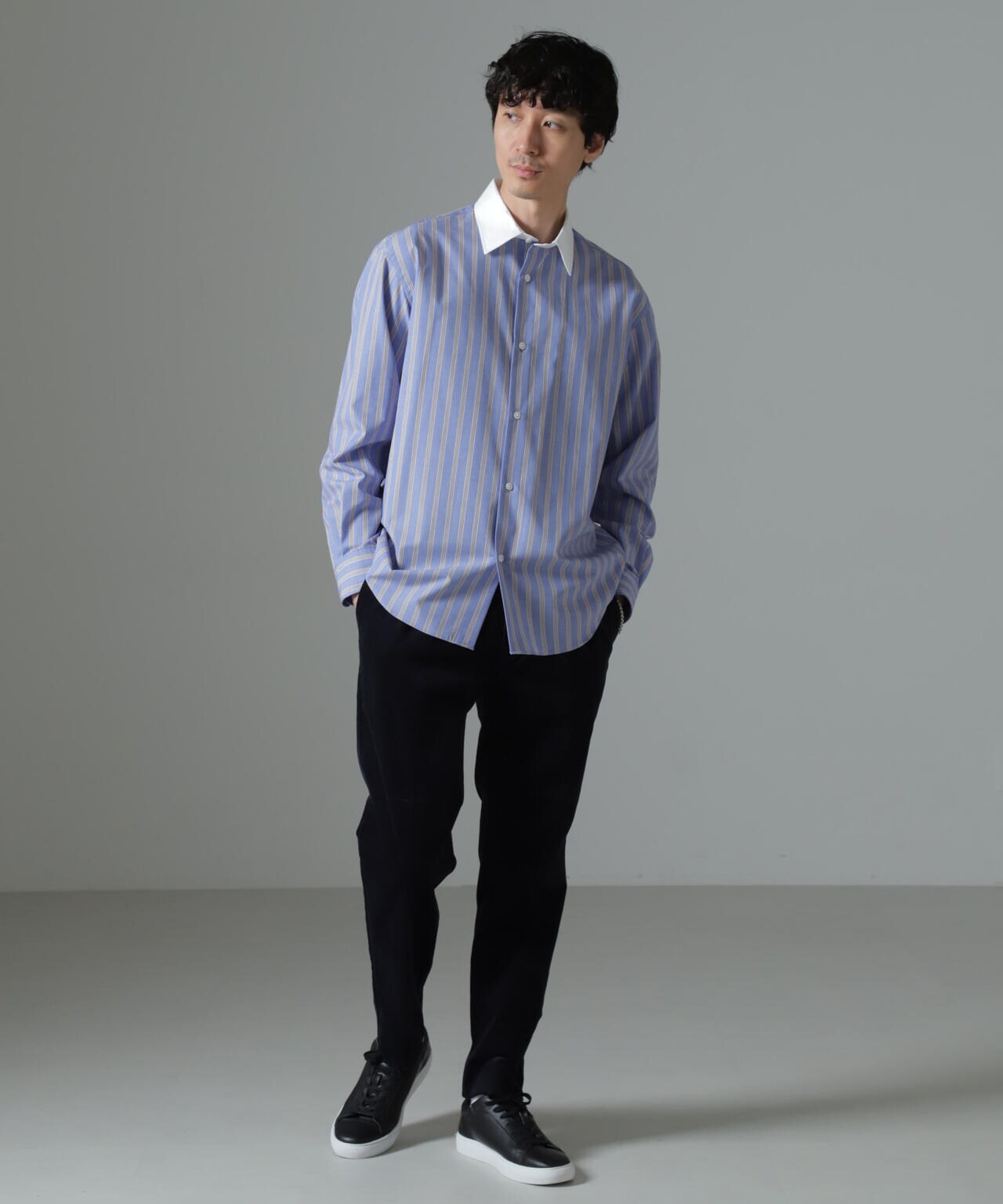 セミワイドストライプクレリックシャツ 6684220221