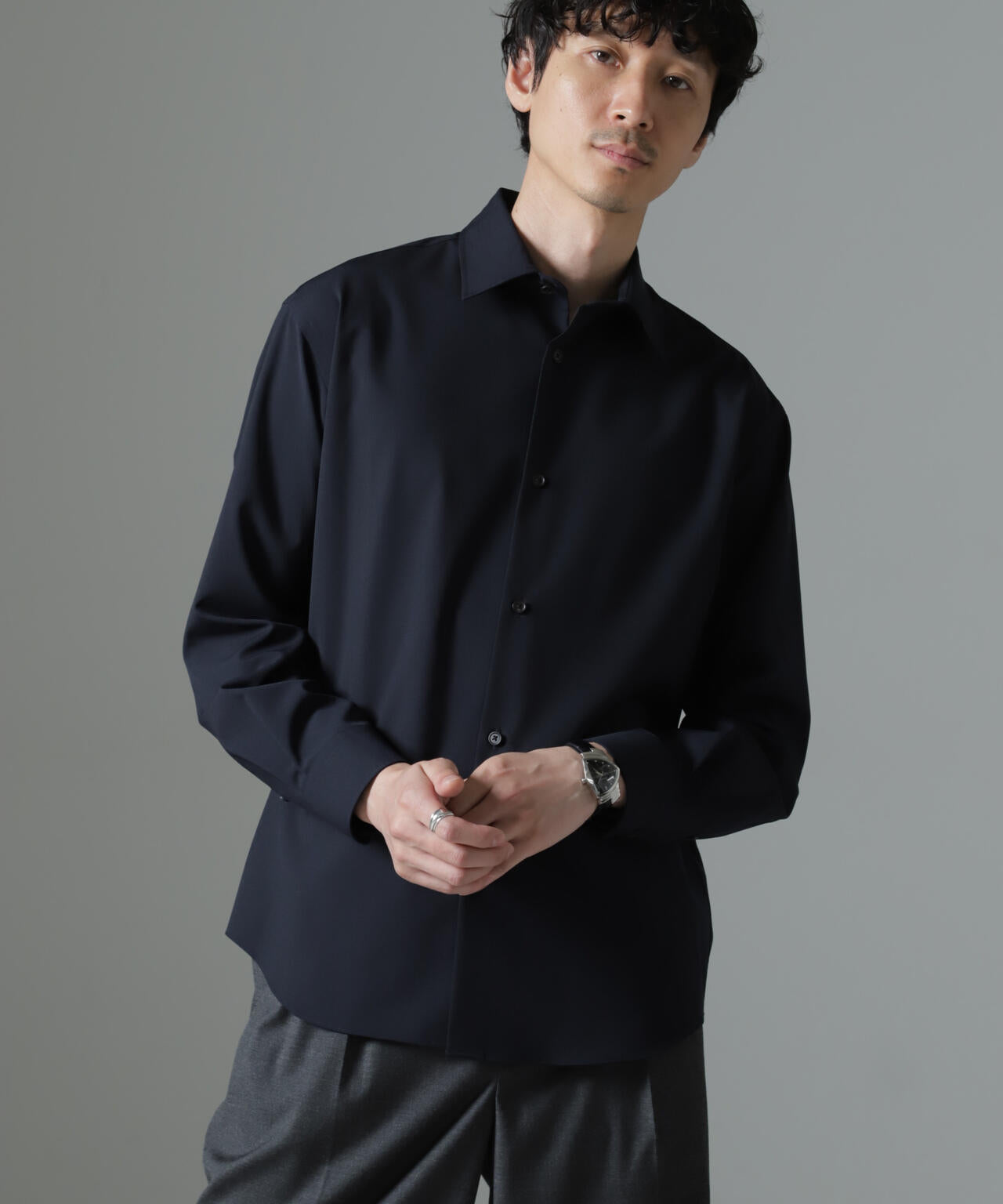 ウールブレンドウォッシャブルセミワイドカラーシャツ 6684220222