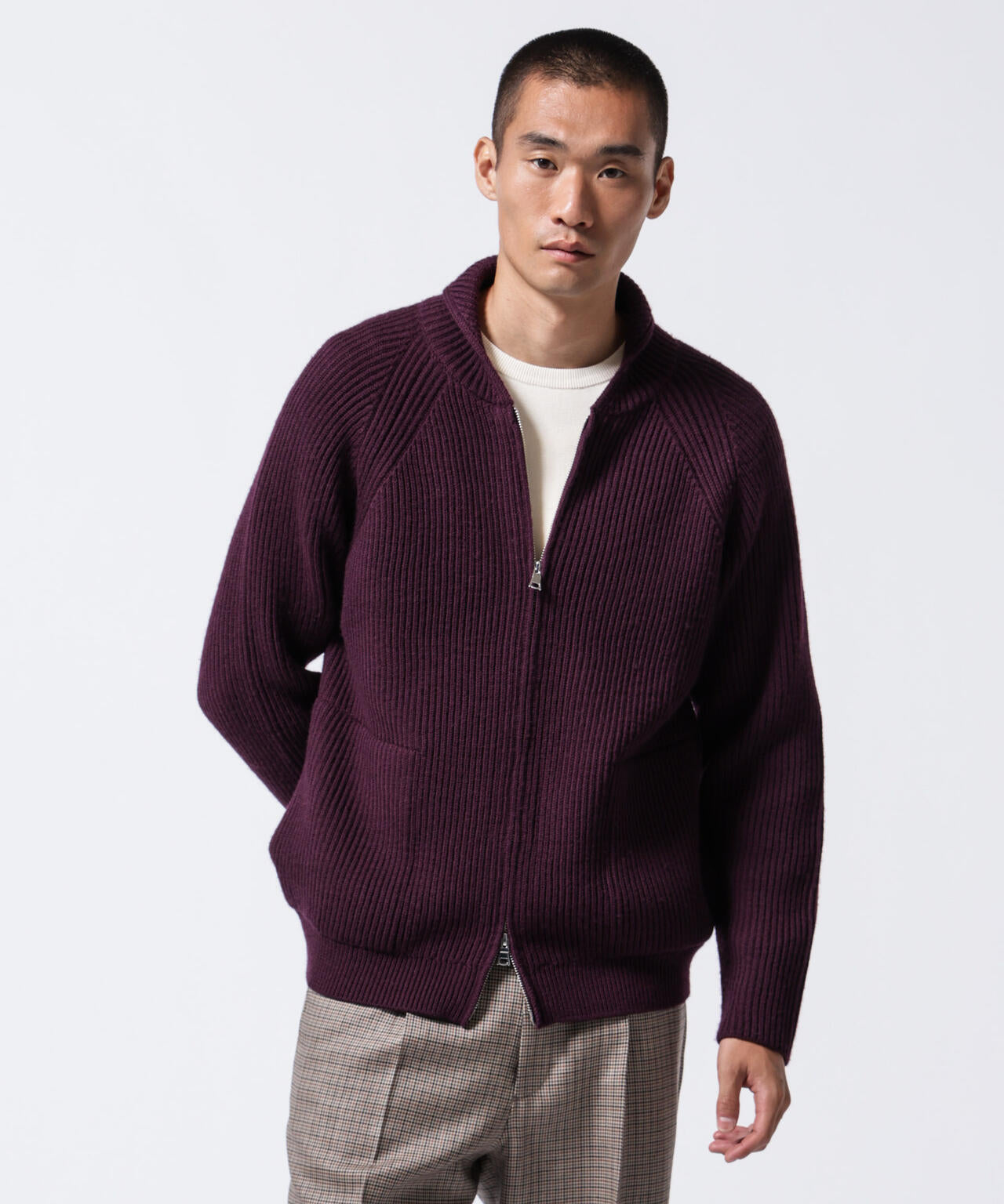 「ASSEMBLANC」フレンチウールスカーフカラージップニット 6684222233