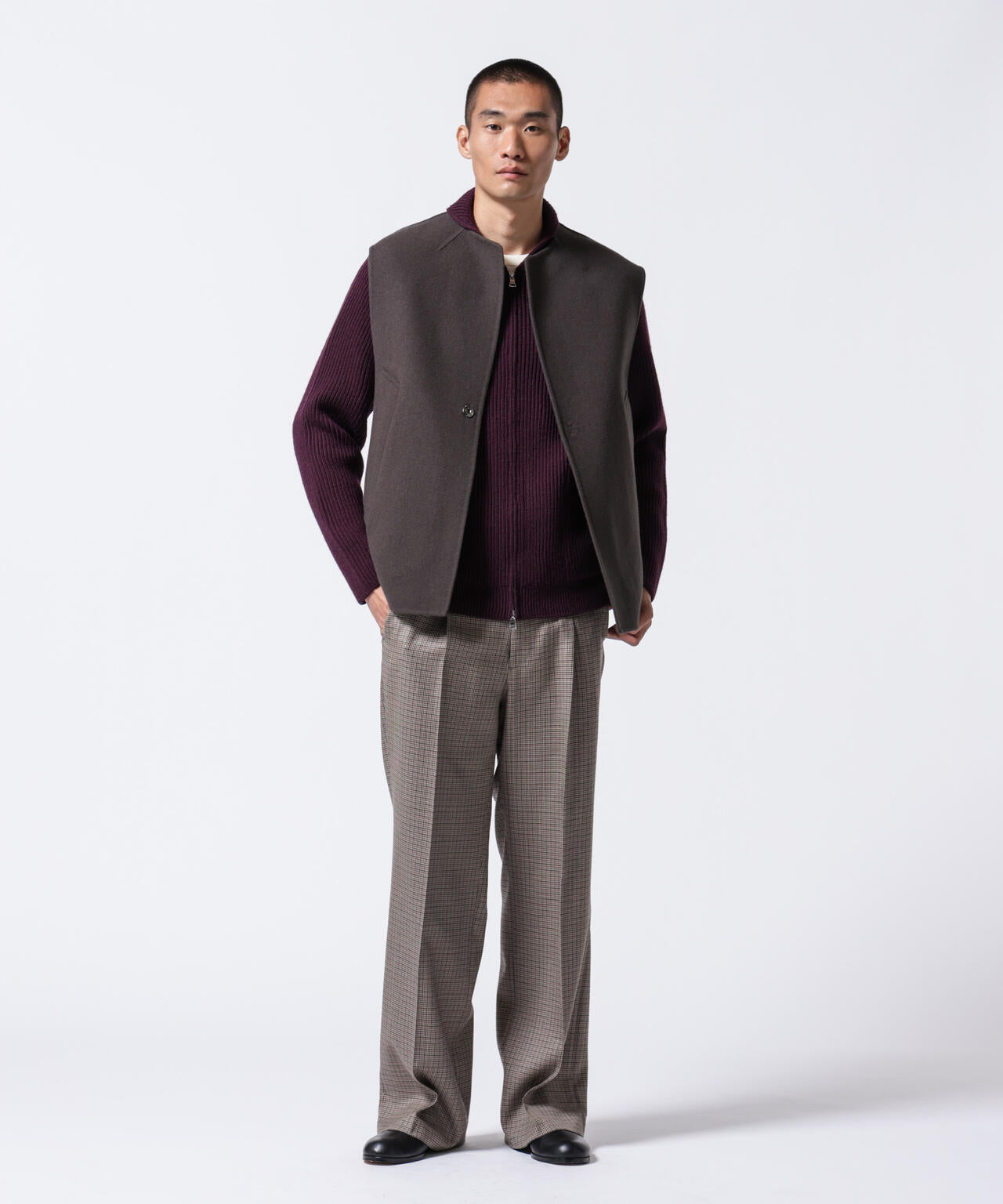 「ASSEMBLANC」フレンチウールスカーフカラージップニット 6684222233