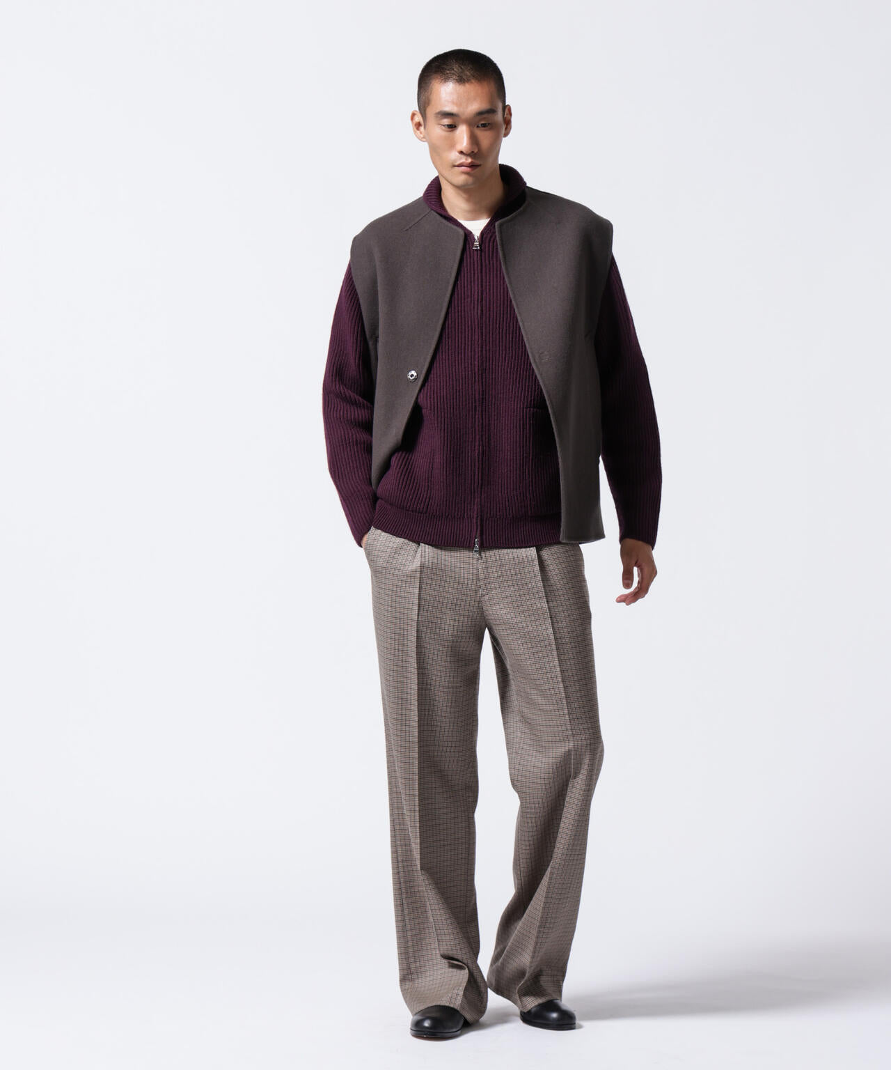 「ASSEMBLANC」フレンチウールスカーフカラージップニット 6684222233