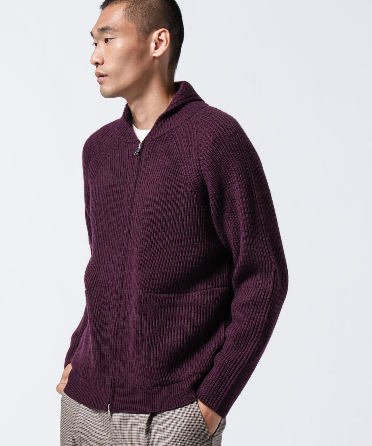 「ASSEMBLANC」フレンチウールスカーフカラージップニット 6684222233