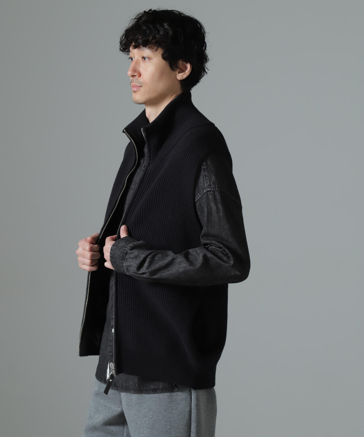 片アゼドライバーズジップニットベスト 6684222236