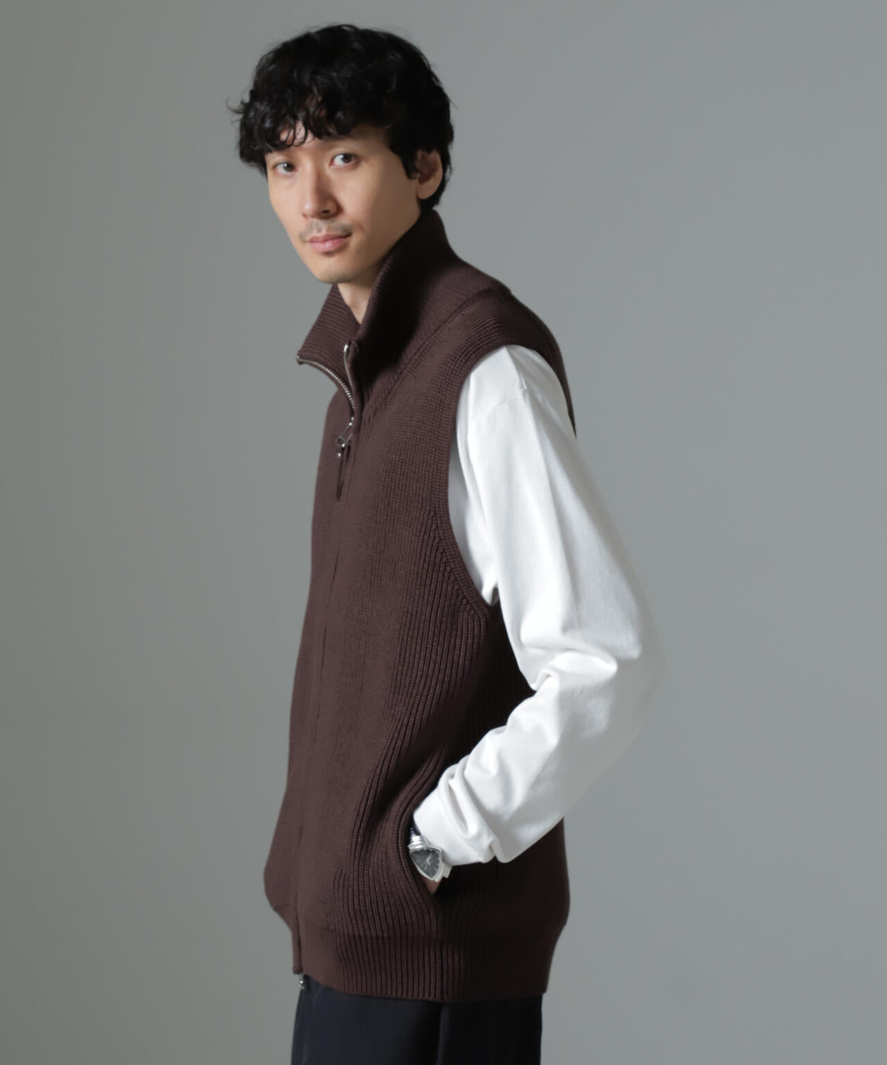 片アゼドライバーズジップニットベスト 6684222236